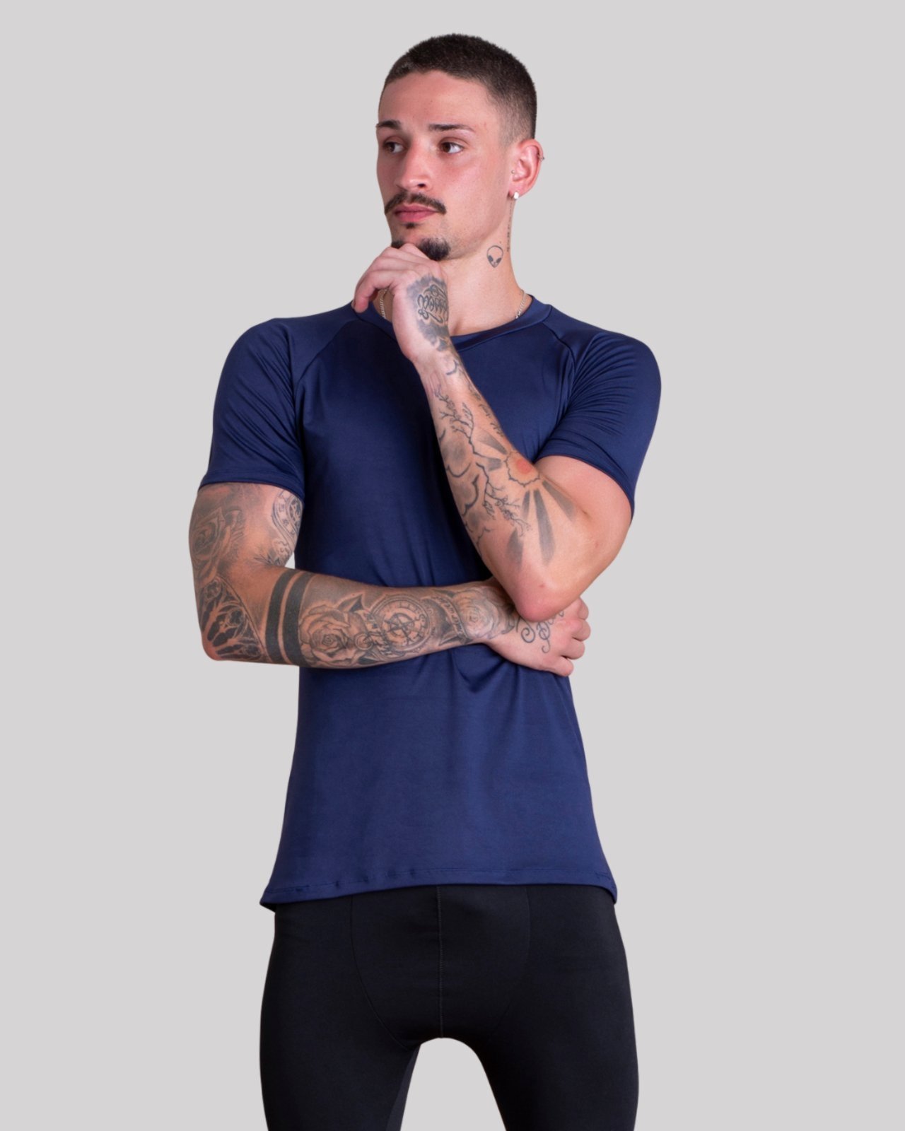 Camisa Segunda Pele Masculina GJR Modas Proteção Solar Uv+50 Camiseta Térmica Manga Curta Moda Inverno E Verão Curta Azul