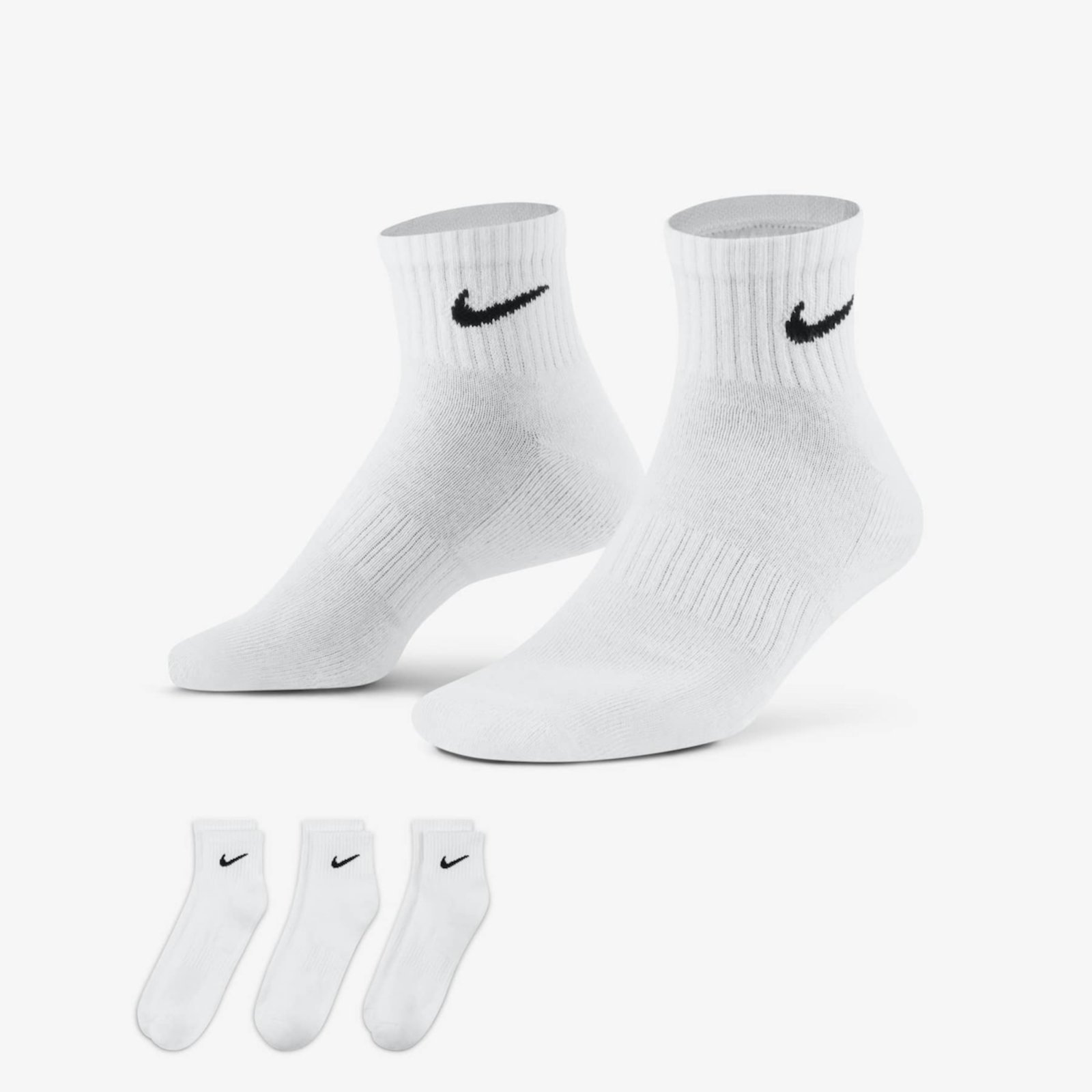 Vista 2 Meia Nike Everyday Cushion Quarter 3 pares branco Nike branco