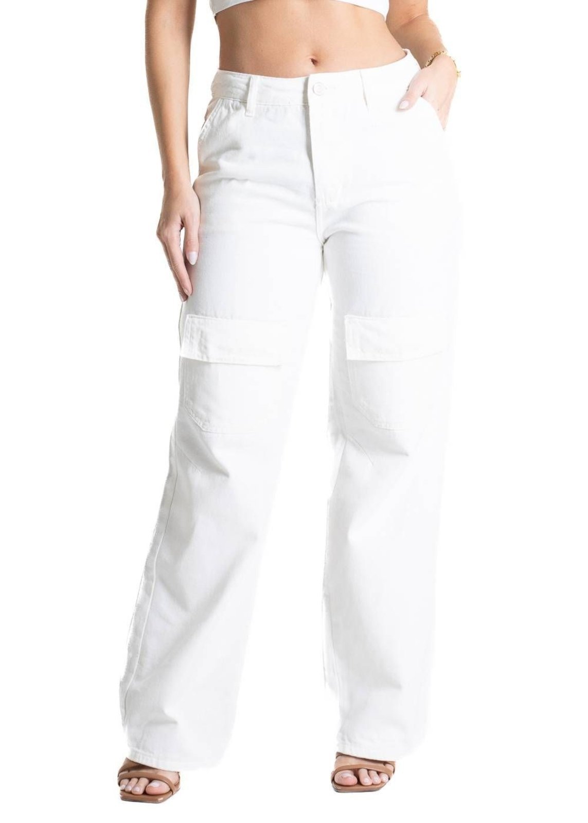 Calça Sarja Sawary Wide Leg – 280709 – Bege – Sawary