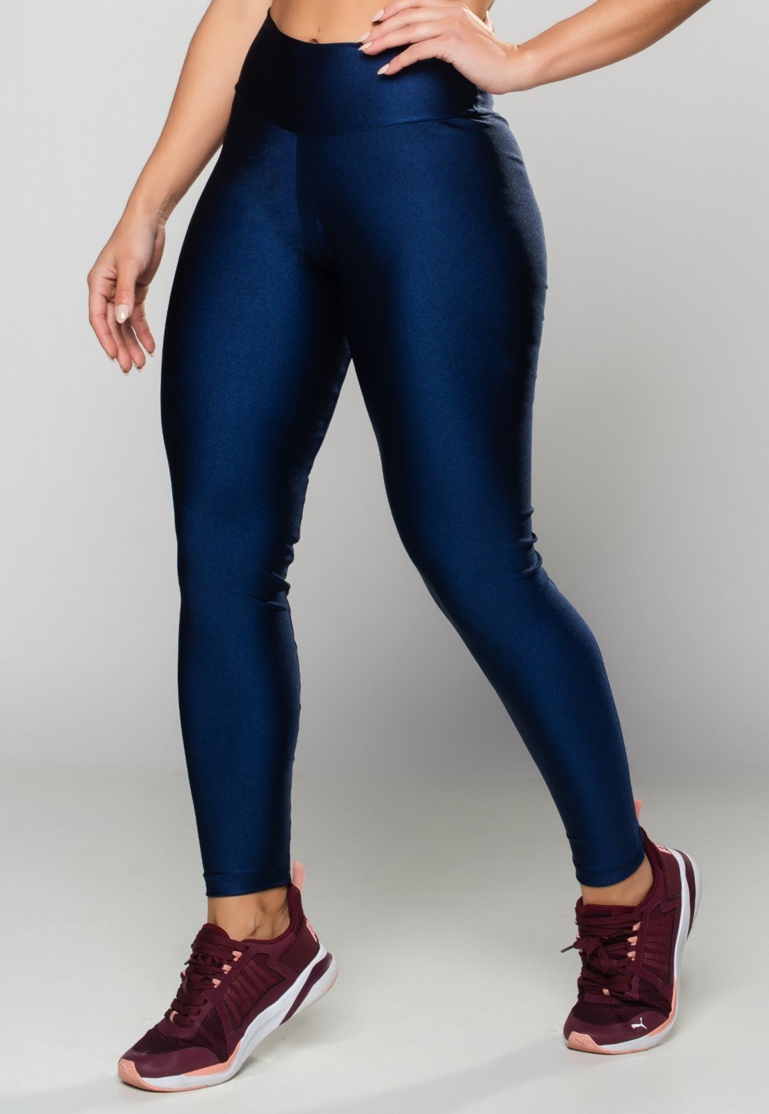 Calça MVB Modas Empina Bumbum Cintura Alta Poliamida Brilhosa Azul