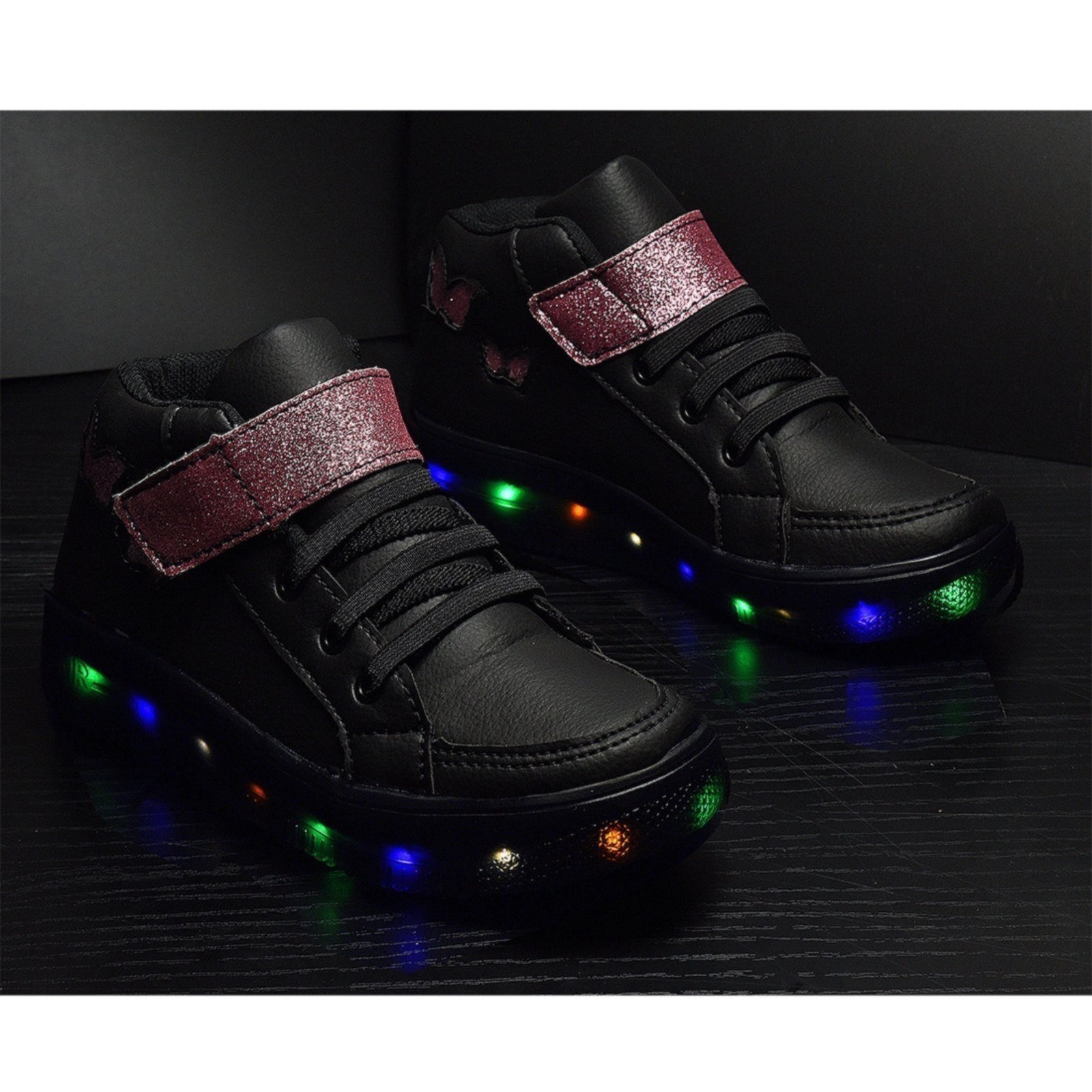Vista 3 Infantil - Tenis Feminino de Led Botinha Borboleta Glitter Calce Facil + Oculos + Relogio CALCADOS LGHT LIGHT preto CALCADOS LGHT LIGHT preto