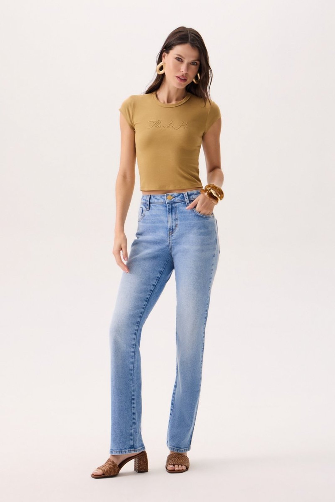 Calça Feminina Rubi Straight Premium Jeans Flor de Lis