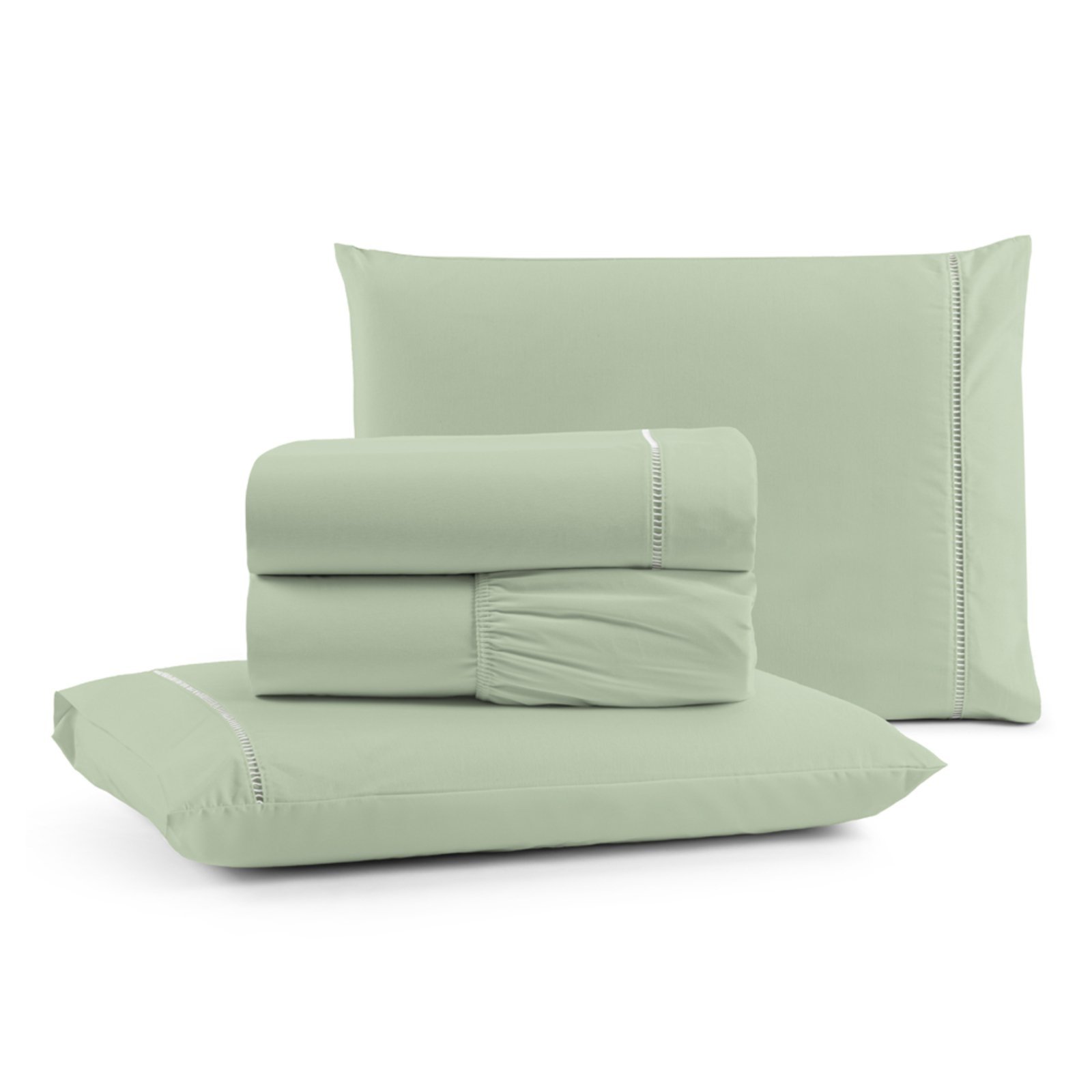 Jogo Cama Lençol Casa Scarpa Bali Casal Padrão Percal 180 Fios Algodão Ponto Palito 4 Peças - Verde