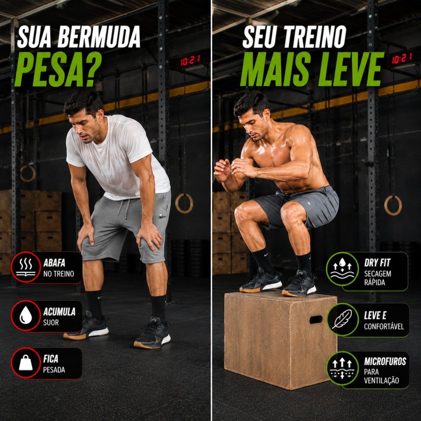 KIT 2 Bermudas KS Masculina Tecido Respirável Dry Fit Treino Academia Corrida Cross