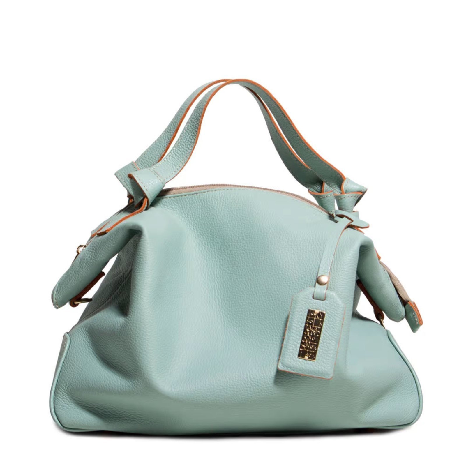 Bolsa Feminina Em Couro Alça De Mão Verde TIffany Com Laranja “Sheila Berreno”””