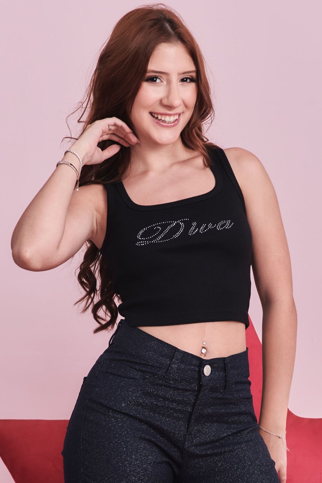 Regata Cropped Feminina Canelada Diva Planet Girls Preto