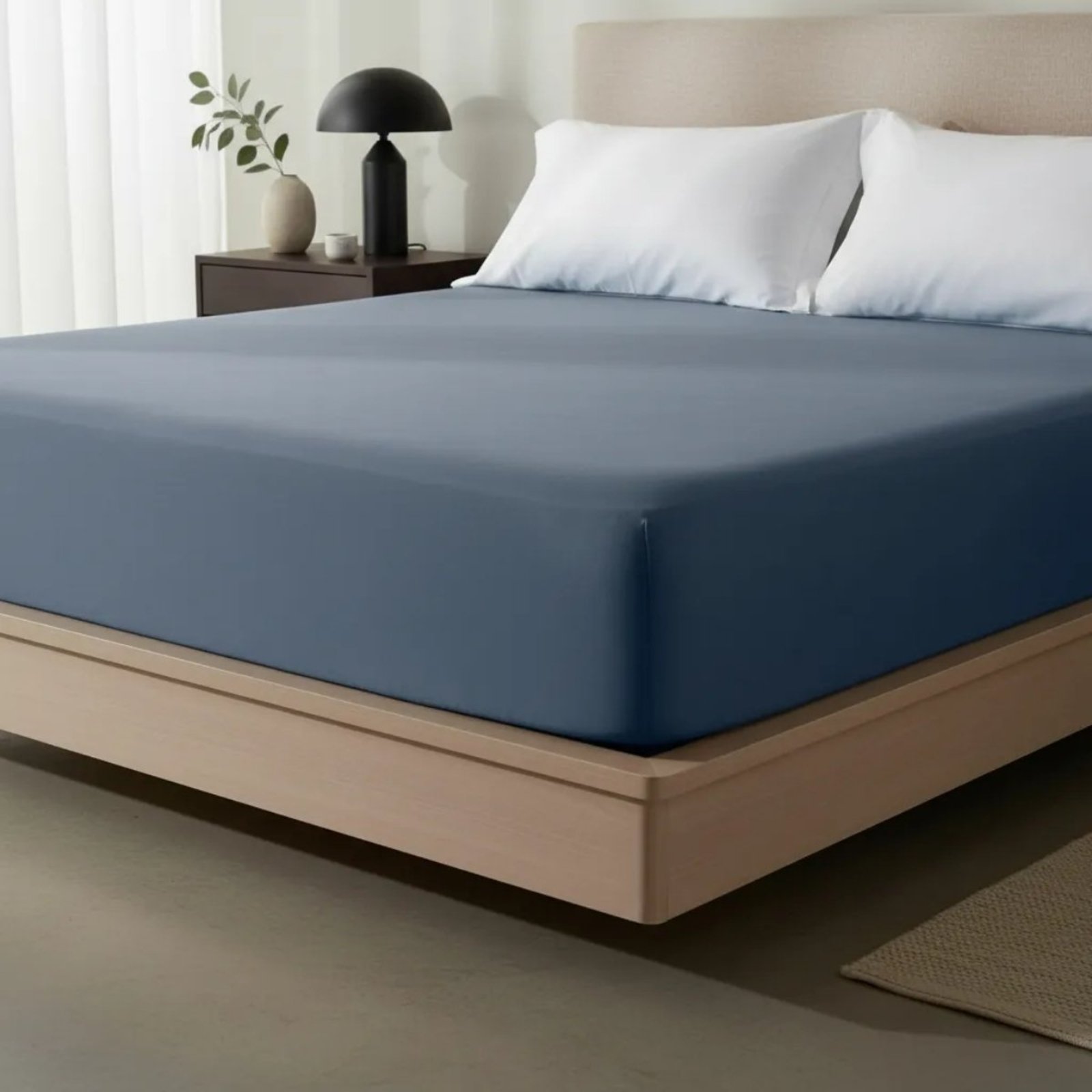 Lençol Com Elástico King Karsten 200 Fios Tom Azul Anoitecer