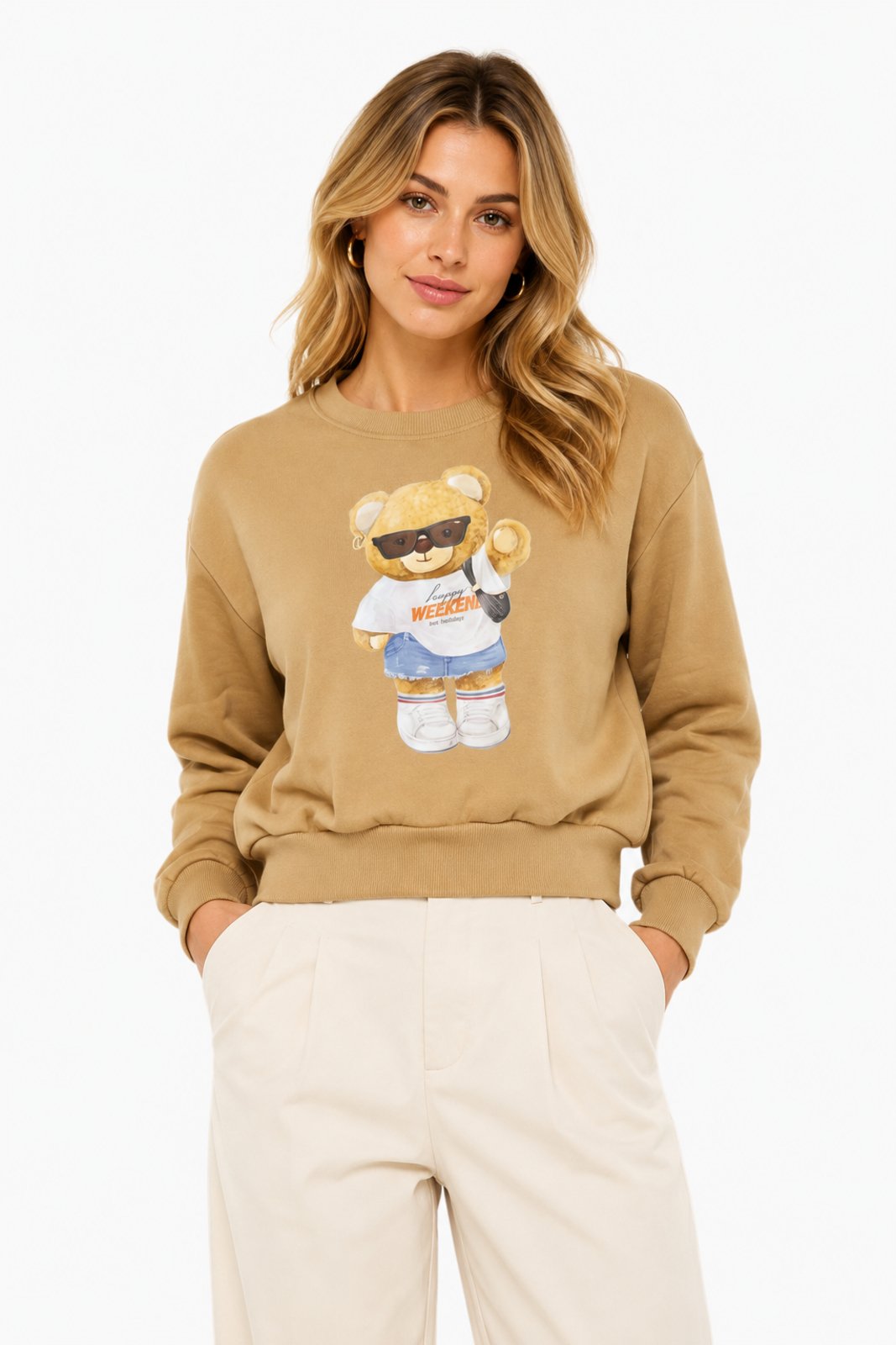 Blusa Estampada Feminina D Bell Outlet Fashion Manga longa Caramelo