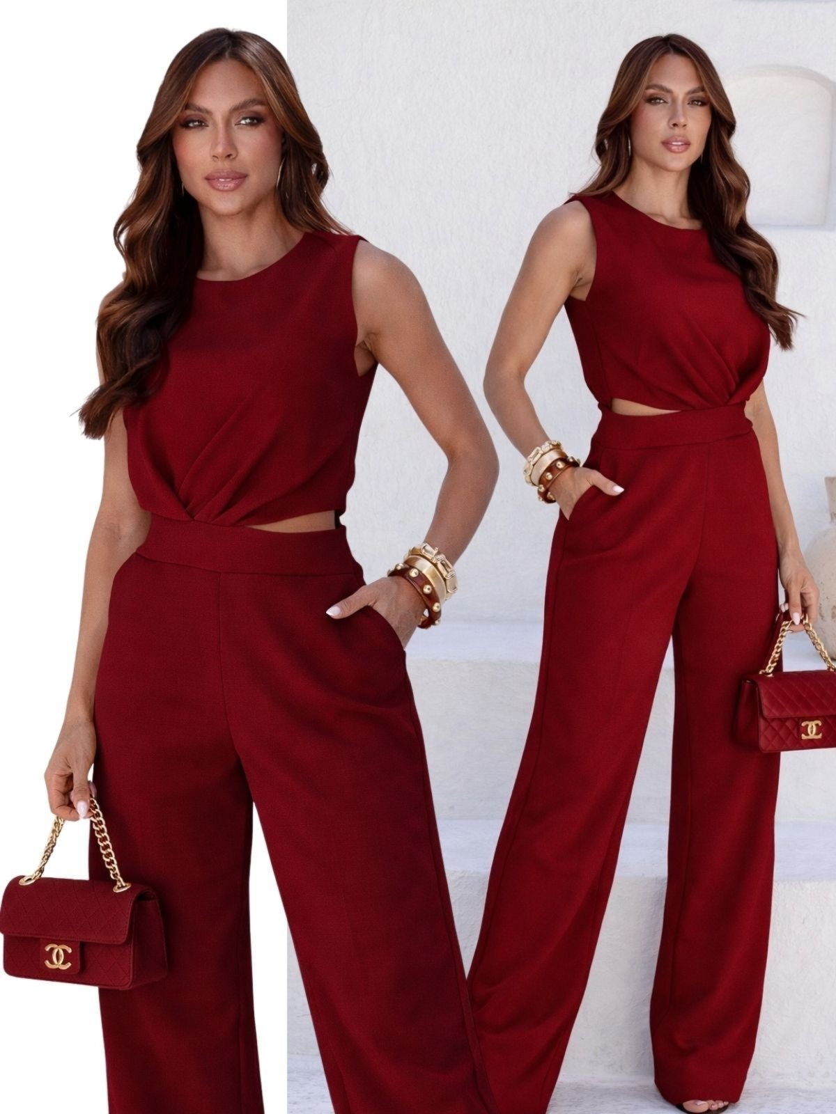 Macacão Feminino Longo Elegant Alfaiataria Vemelho Allegro