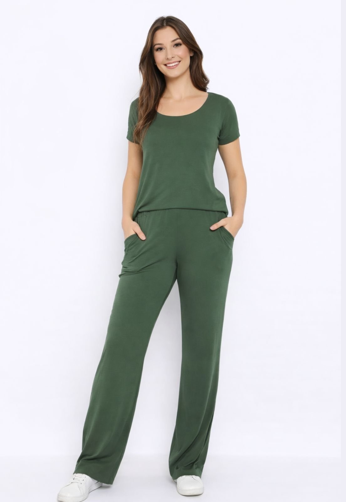 Conjunto Viscolycra Maria Paes Calça e Blusa Verde Militar
