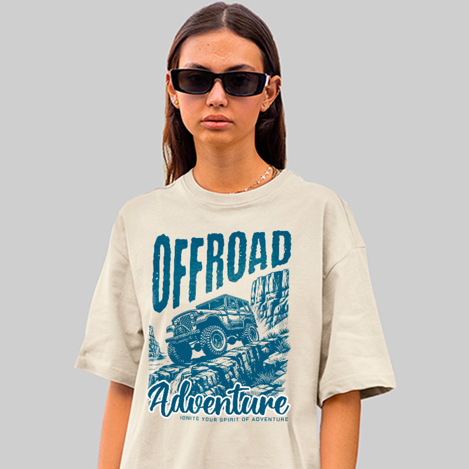 Camiseta Oversized 4x4 Off Road Aventura Lifestyle Unissex Off White