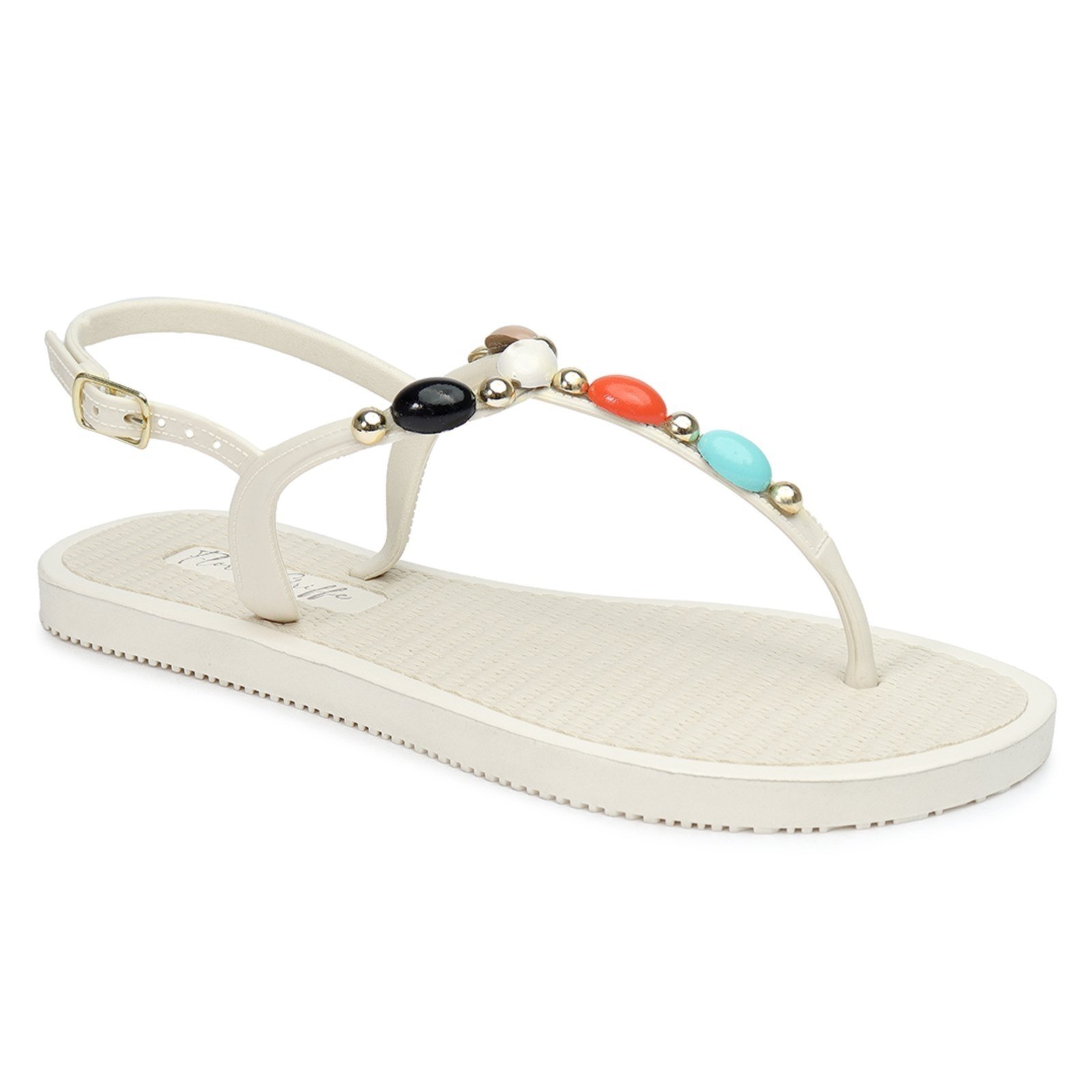 Chinelo Sandália Flor de Griffe Rasteirinha Pedras Off White