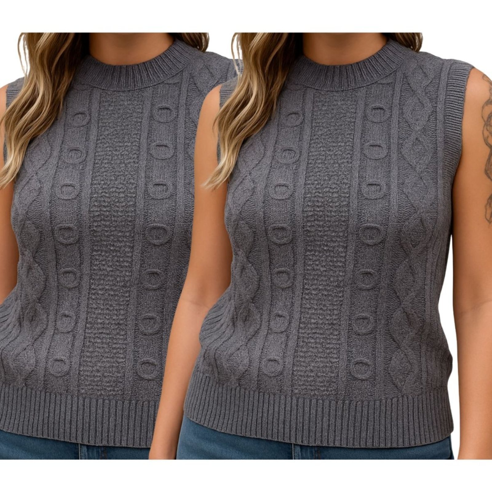 Kit 2 Blusas FMF Tricô Chumbo Sem Manga Básica Casual Preto