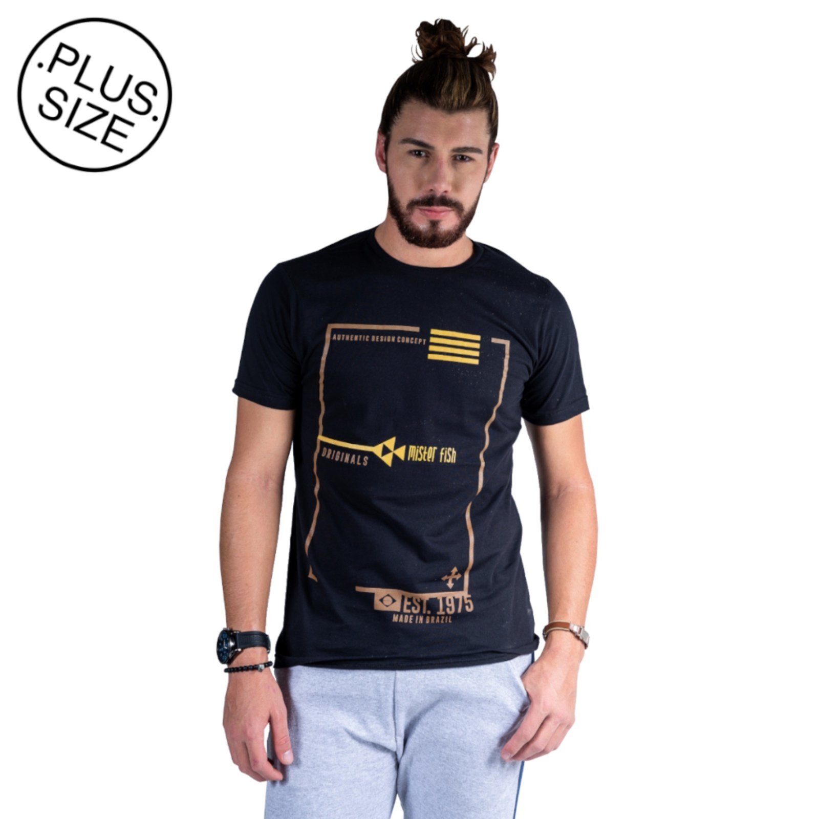 Vista 2 Camiseta Plus Size Mister Fish Estampado Originals Est 1975 preto Mister Fish preto