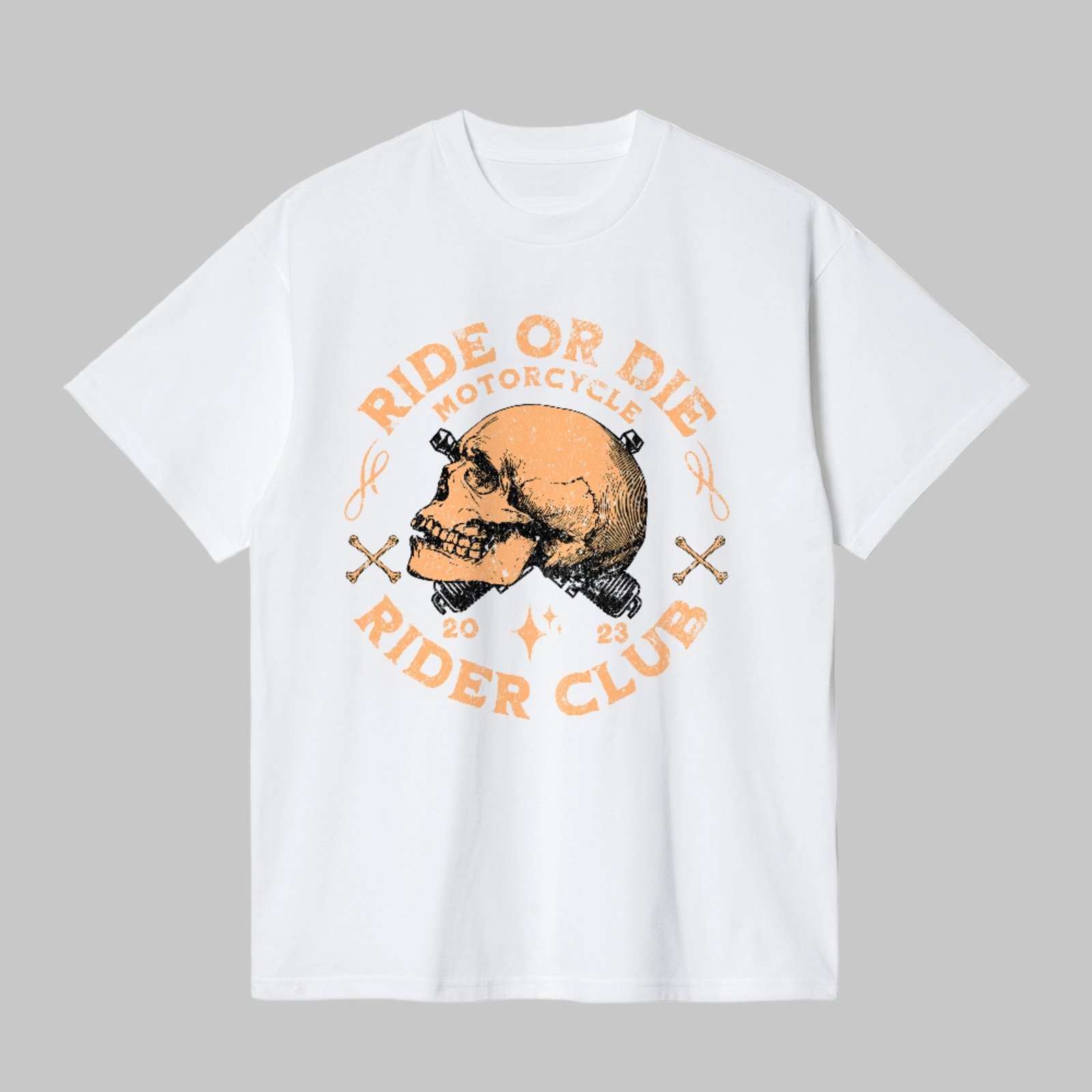 Camiseta Básica Ride Or Die Rider Club Estilo Moto Club Unissex Branco