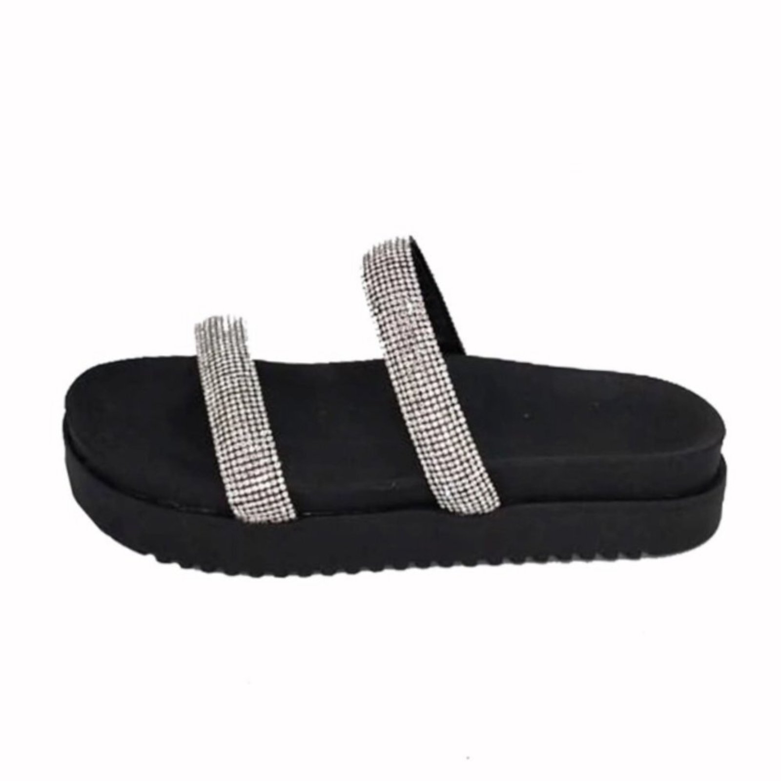 Papete Flatform LeRUCHEL Tiras Strass Preto