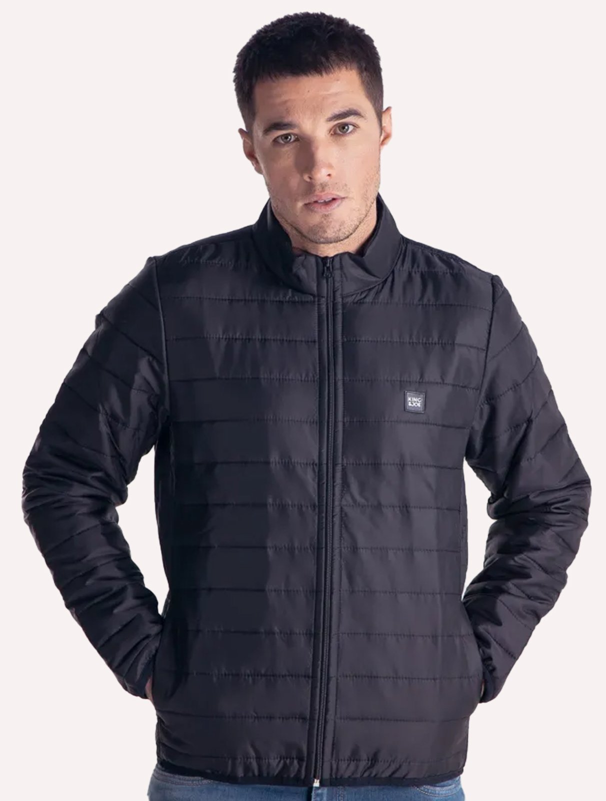 Jaqueta King & Joe Masculina Nylon Puffer Gola Preta