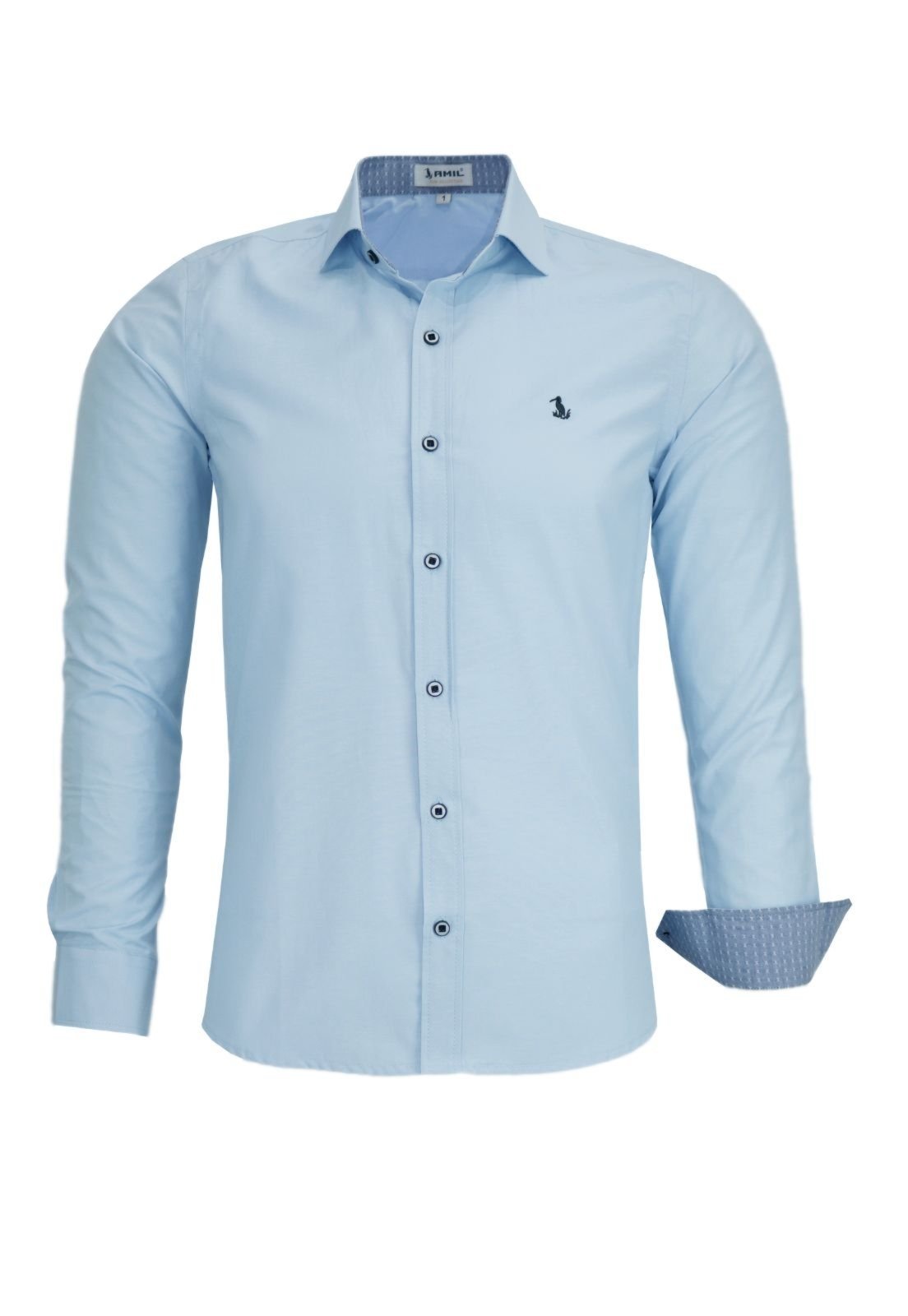 Camisa Manga Longa Amil Slim Tecido Misto Azul 1778