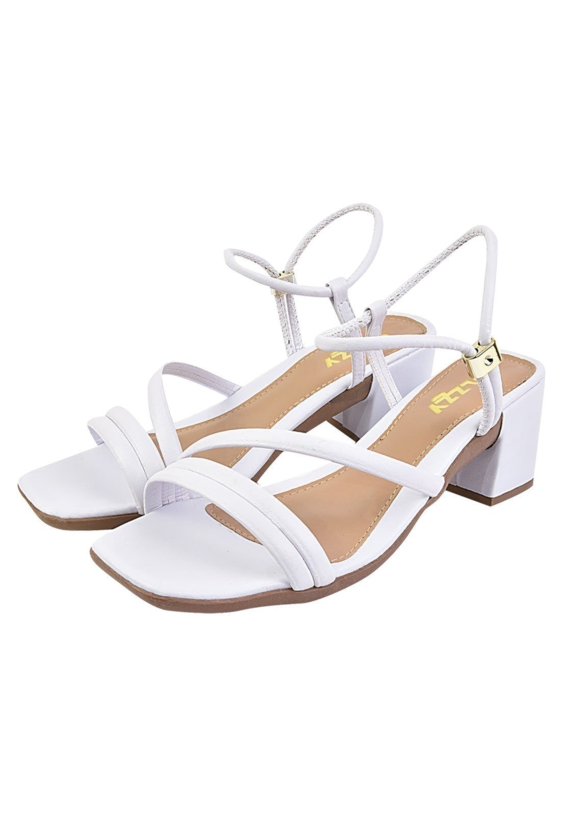 Sandália Salto Feminina Tiras Saltinho Tendência Fashion Branco