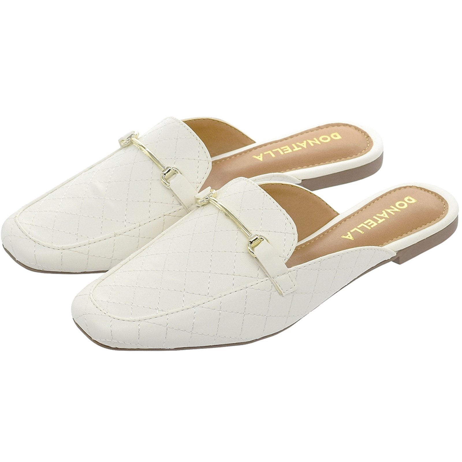 Sapato Mule Feminino CM Calçados Bico Quadrado Confort Matelasse Branco