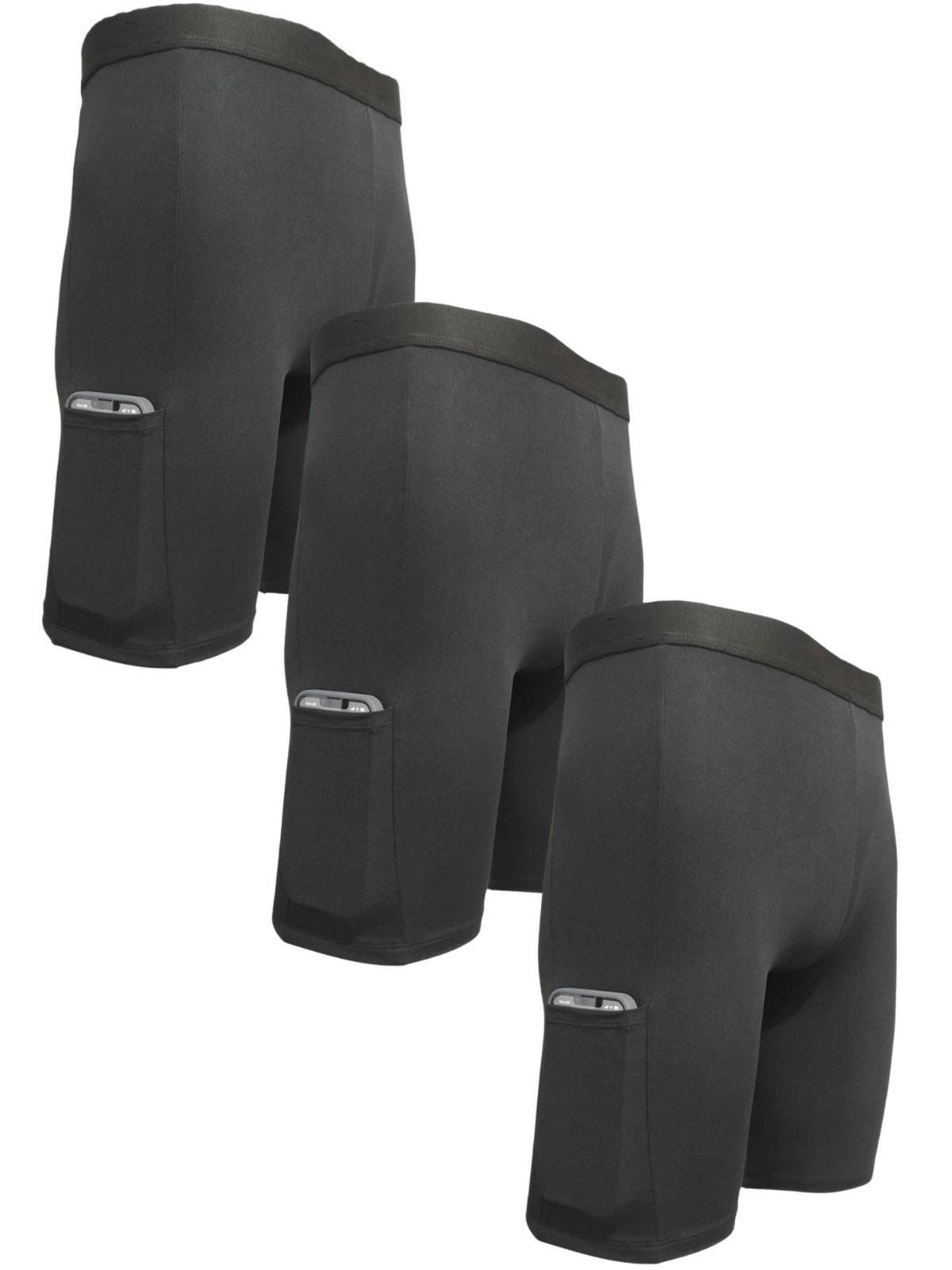 Kit 3 Short Térmico Ciclista Com Bolso Segunda Pele Proteção UV Meia Coxa Preto