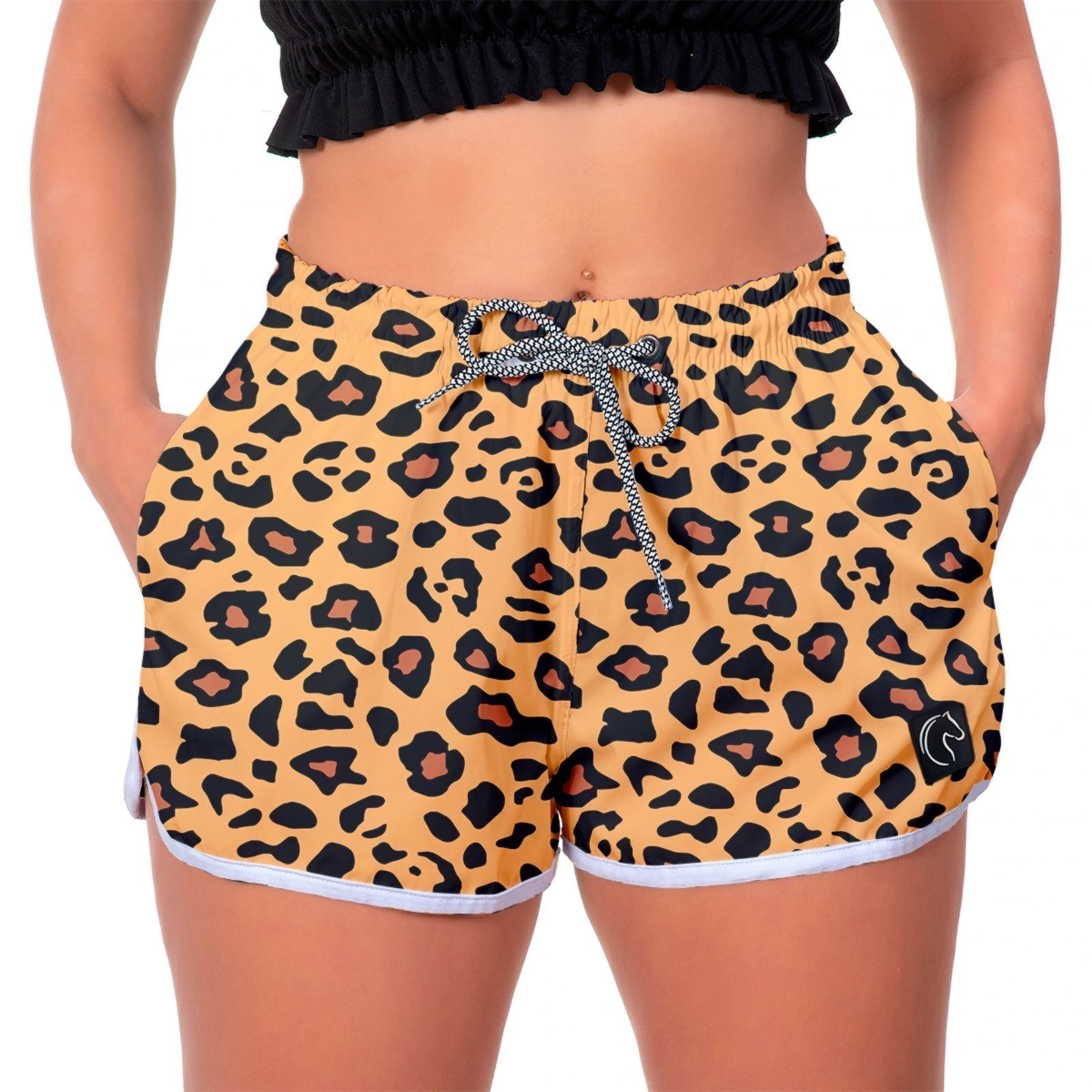 Short Feminino W2 Premium com Elástico e Cordão Ajustável Bolsos Laterais e Secagem Rápida Casual Praia ou Academia Onça Amarela