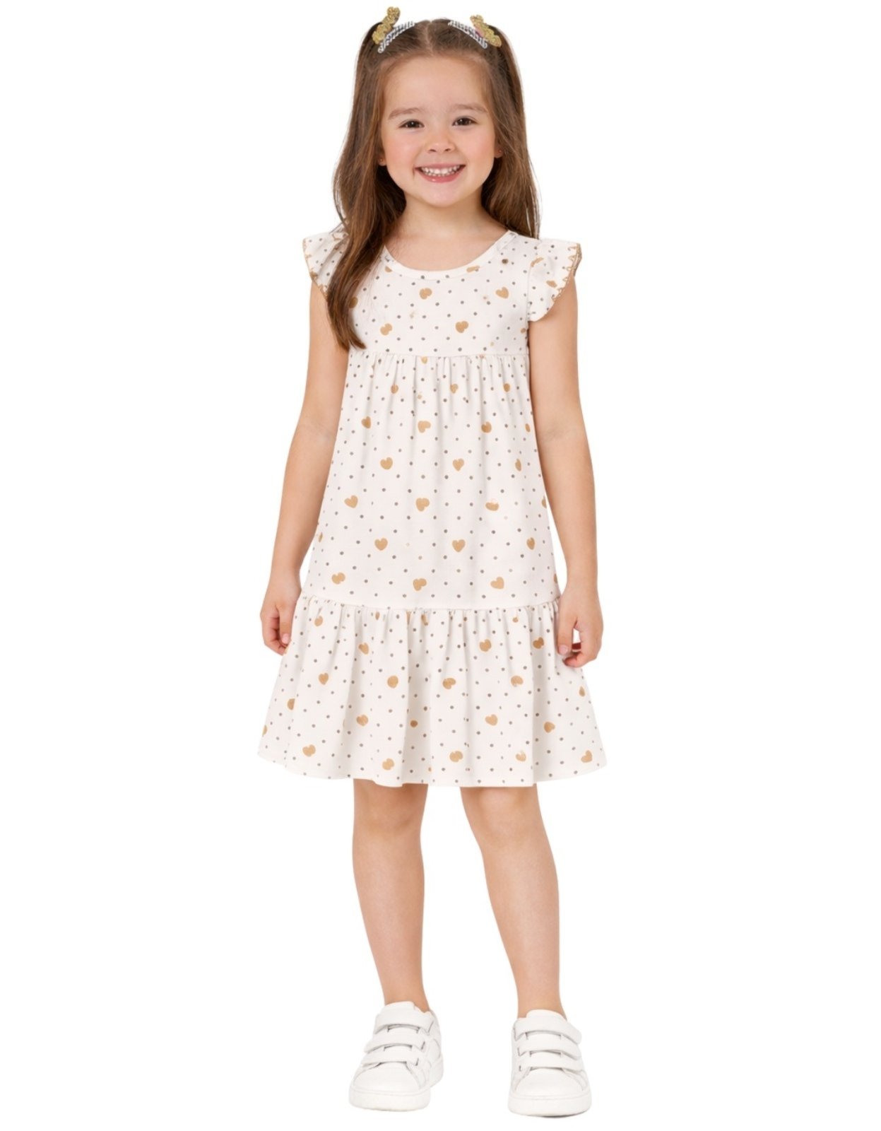 Vista 3 Infantil - Vestido Kyly Corações Off White Brandili bege/branco white Brandili bege/branco white