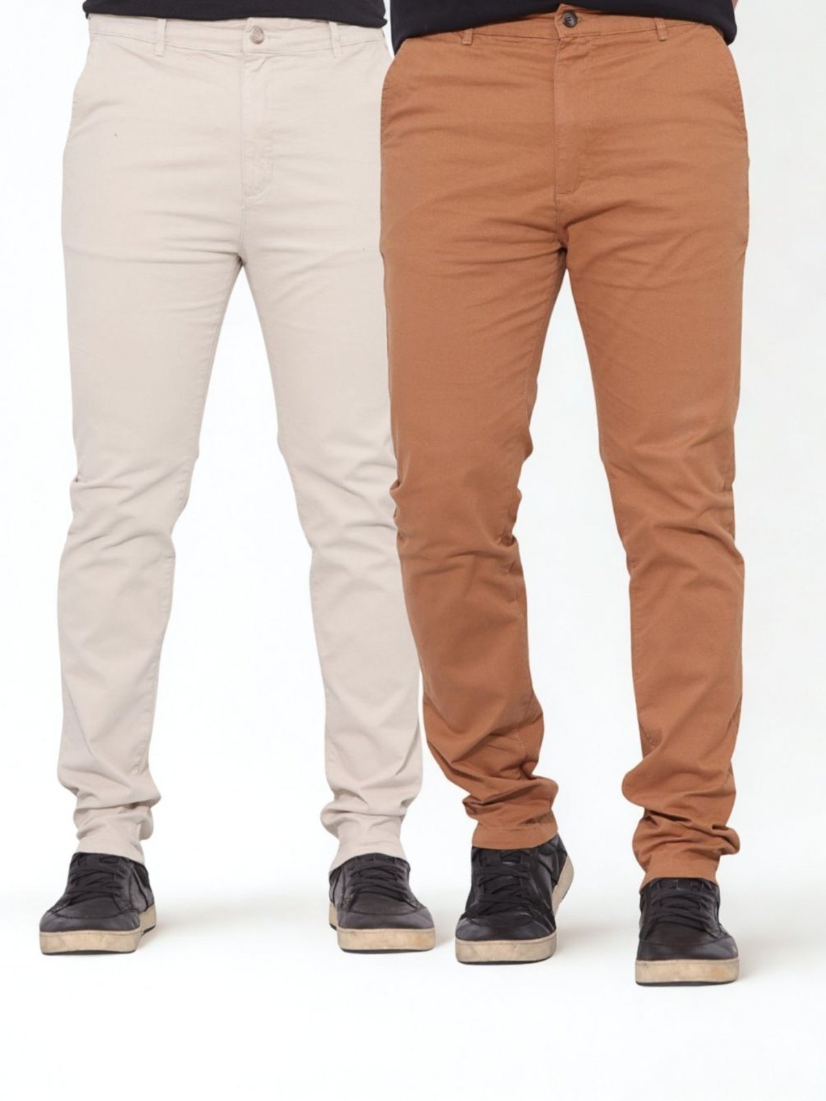 Kit Duas Calças Masculina Reduzy Slim Sarja Alfaiataria Areia e Caramelo