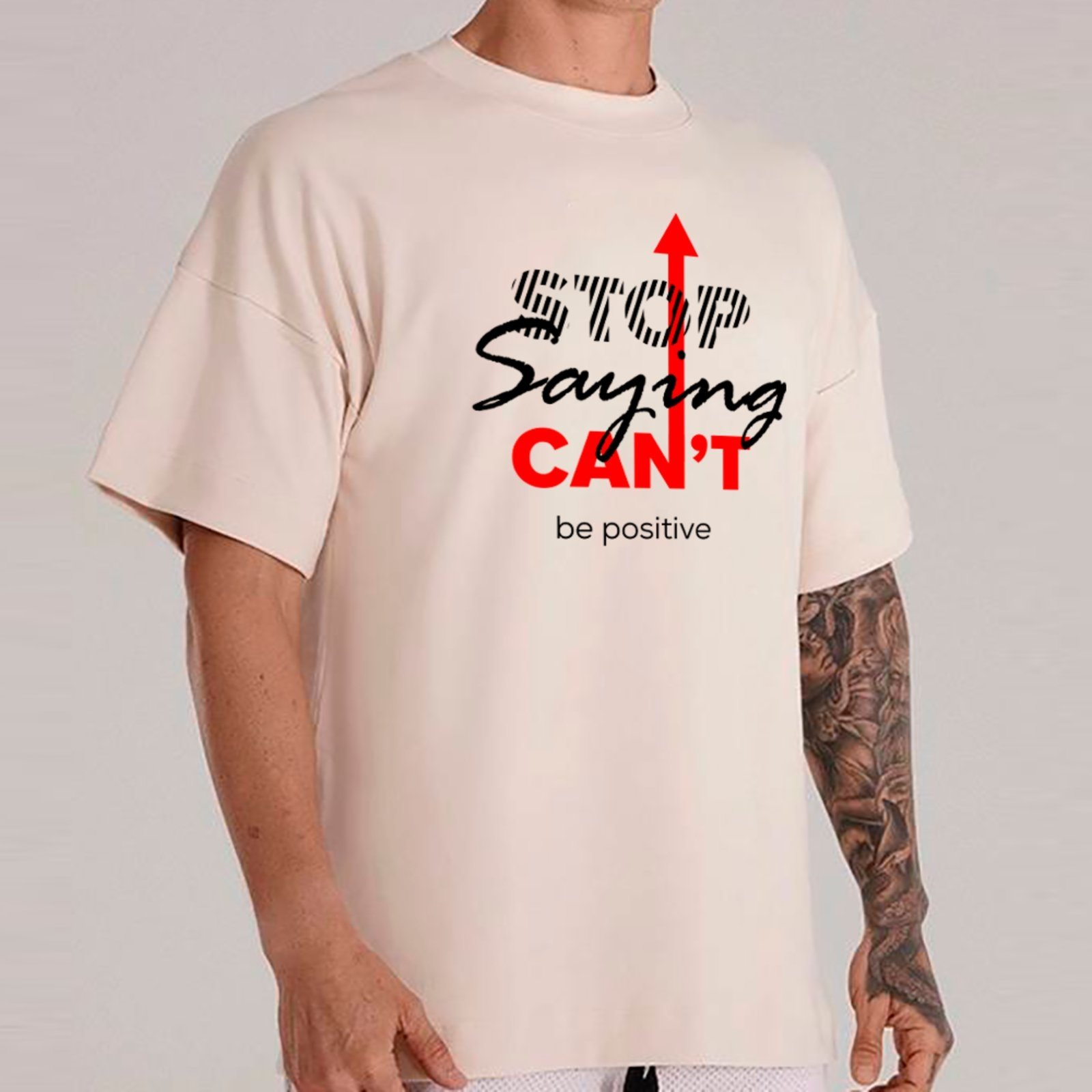 Camiseta Ousy Stop Saying Can’t Be Positive Oversized Unissex Off White