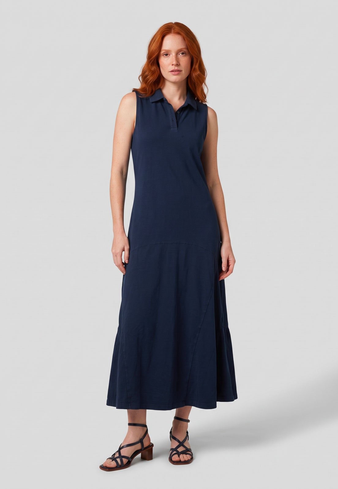 Vestido Feminino Cantão Polo Recortes Algodão Azul