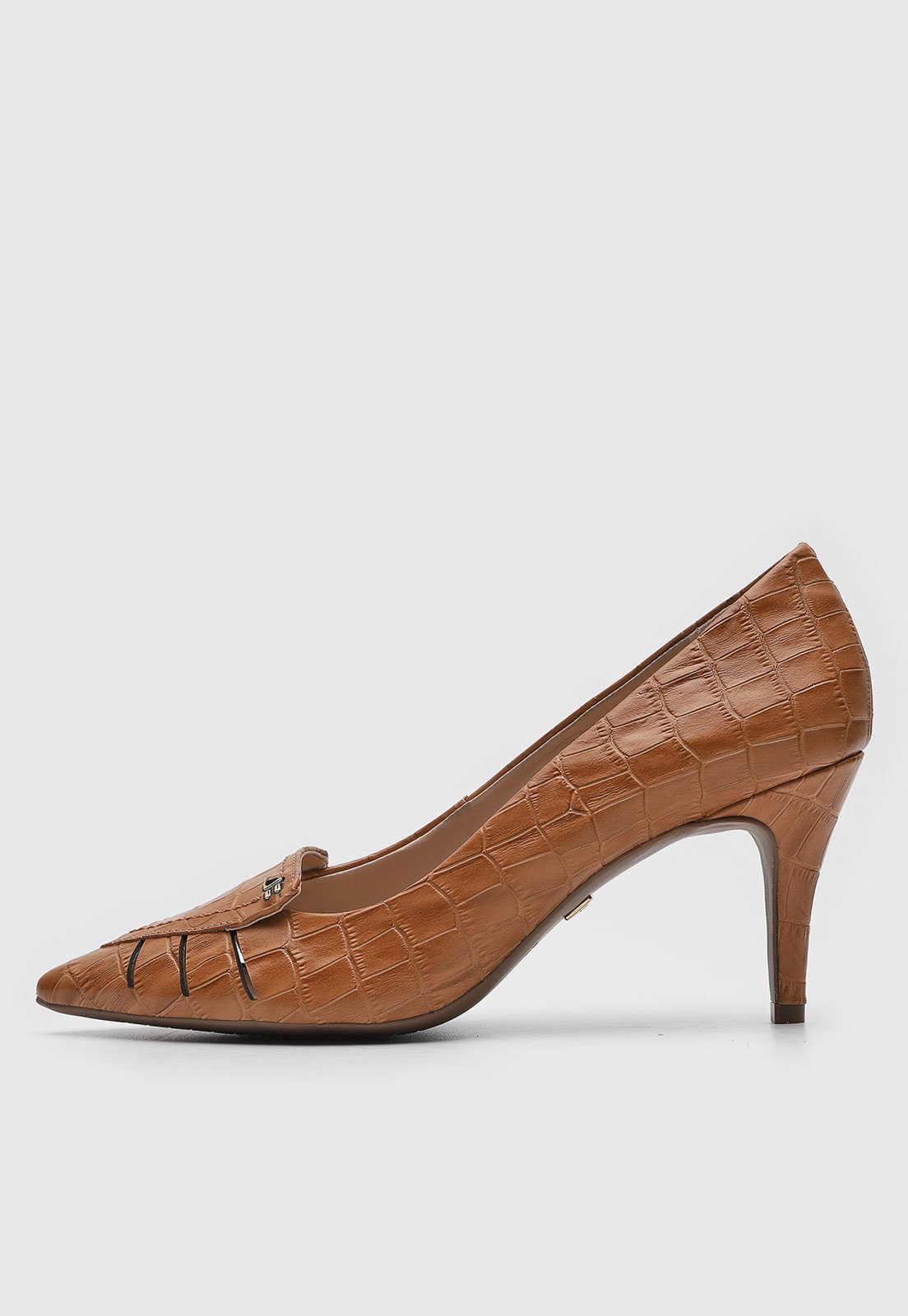 Scarpin Jorge Bischoff de Couro Croco Caramelo