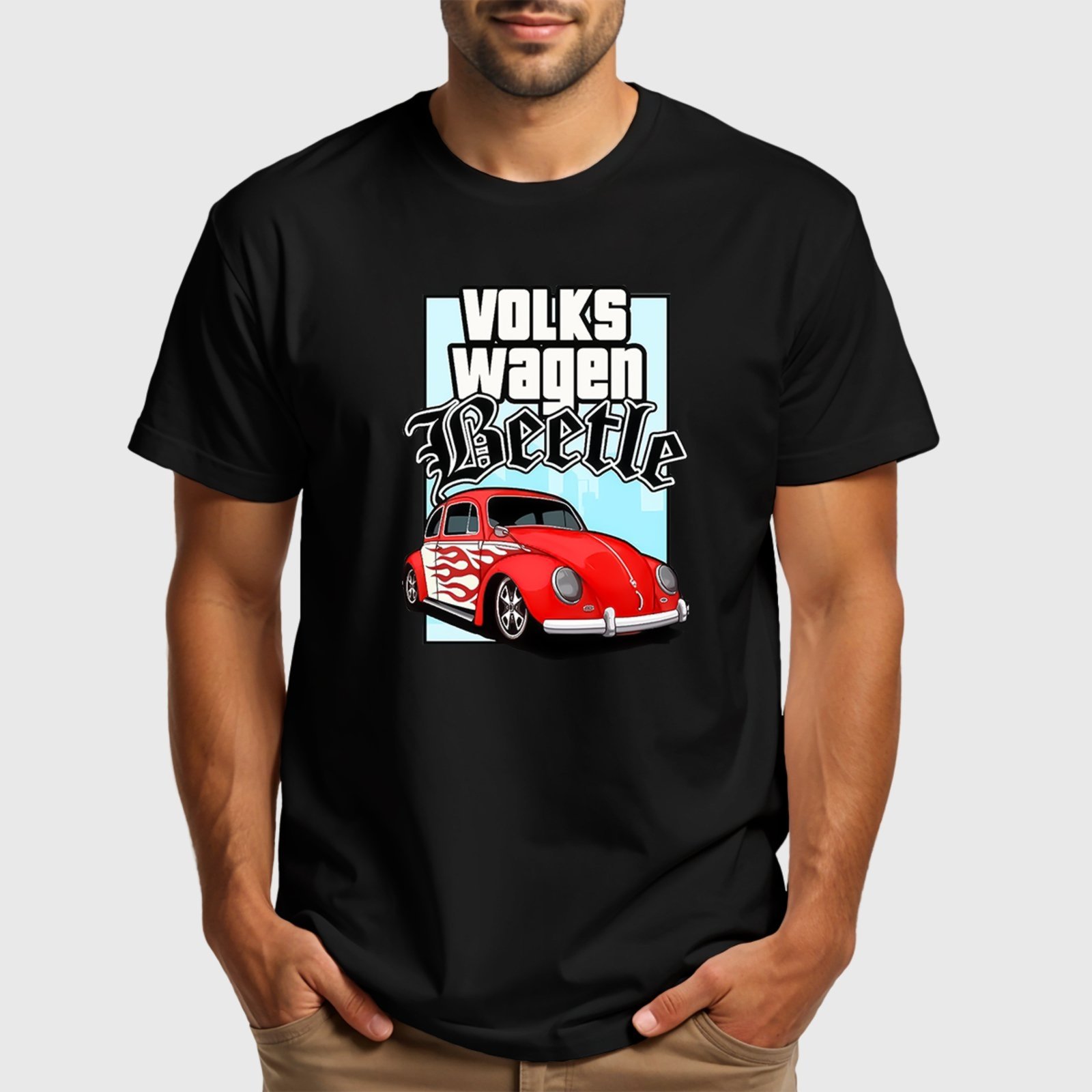 Vista 2 Camiseta Masculina Preta VW Beetle Algodão Premium Benellys preto Benellys preto