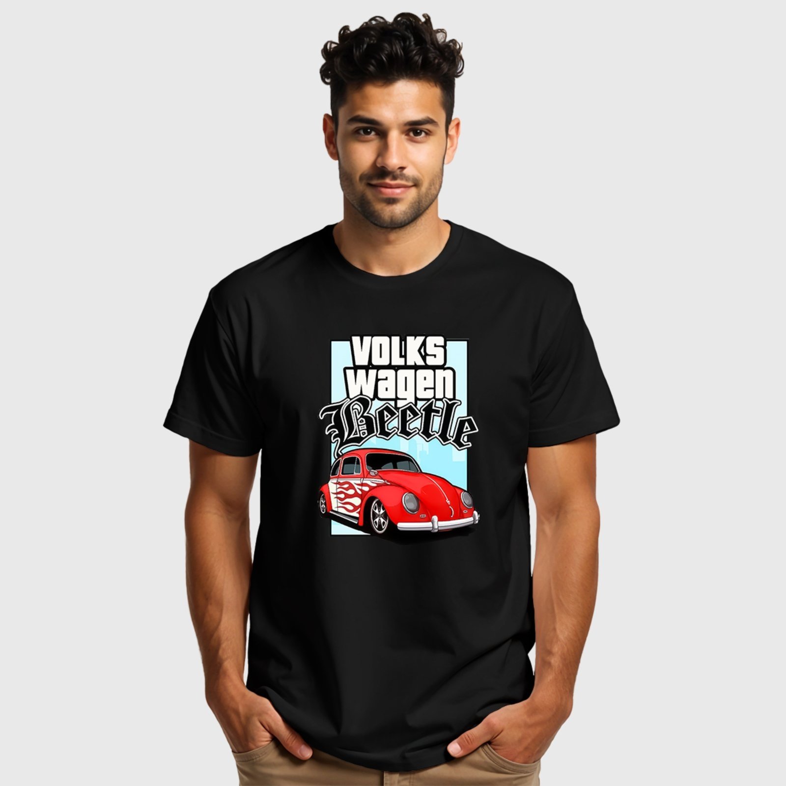 Vista 3 Camiseta Masculina Preta VW Beetle Algodão Premium Benellys preto Benellys preto