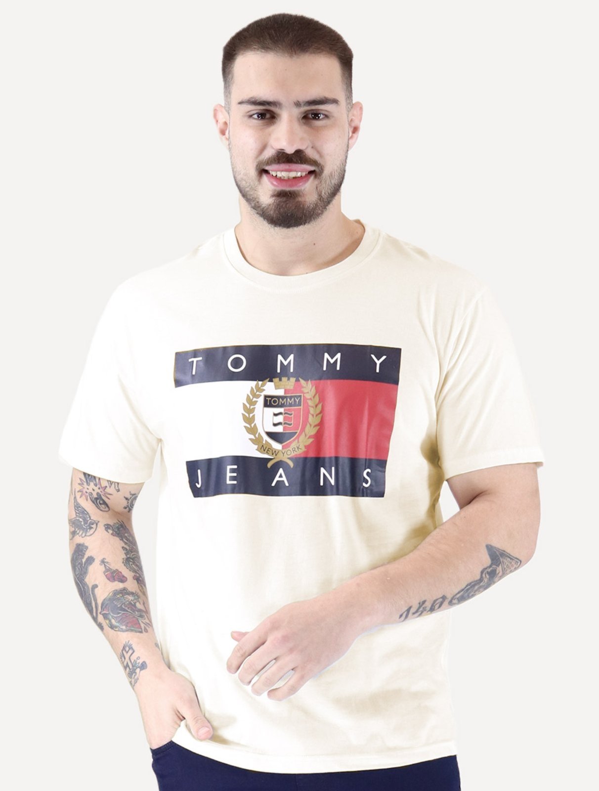 Vista 2 Camiseta Tommy Jeans Masculina Regular Crest Flag Off-White off-white white Tommy Jeans off-white white