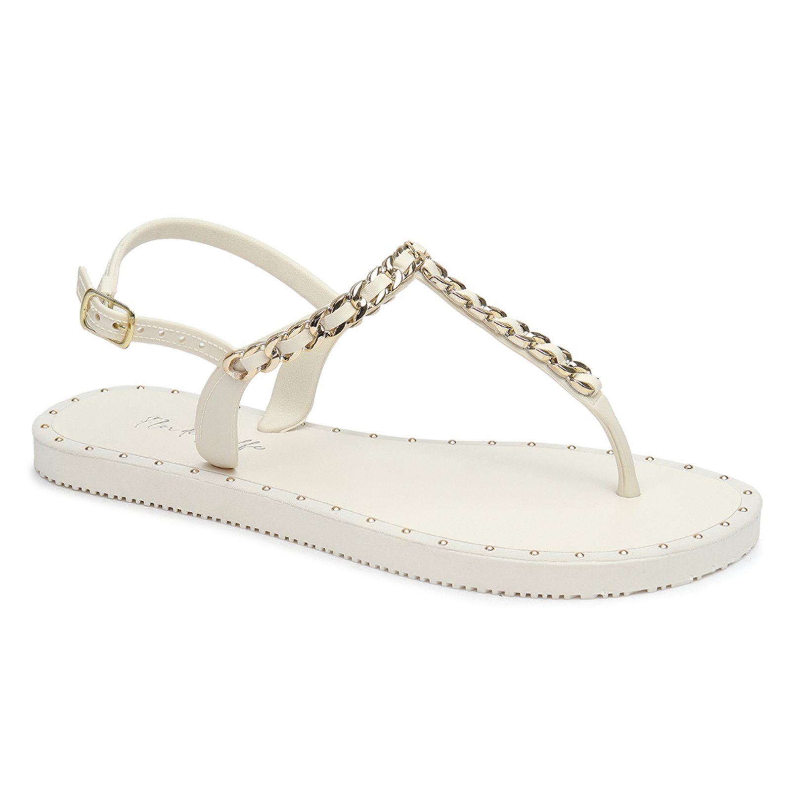 Chinelo Sandália Flor de Griffe Rasteirinha Corrente Off White