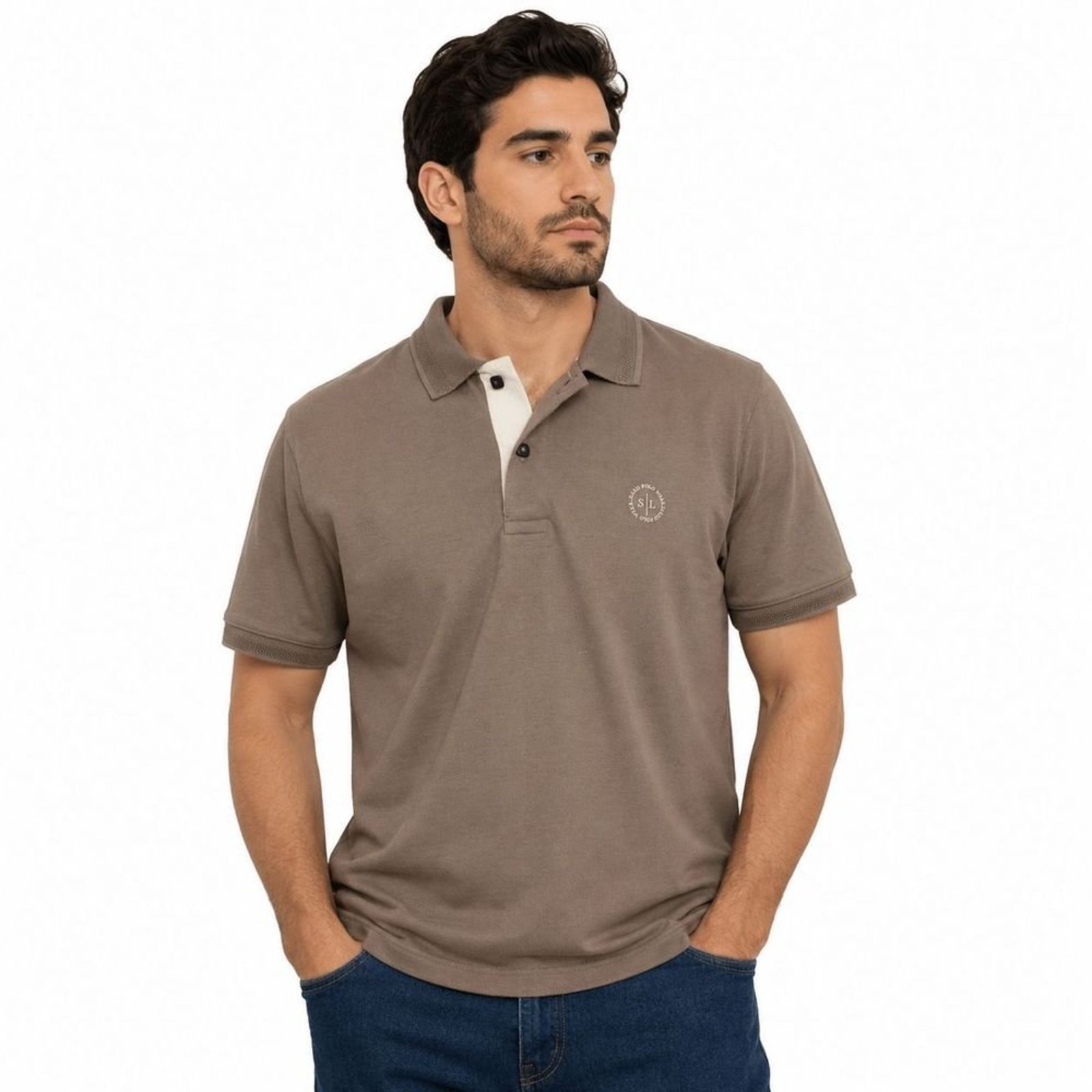 Camisa Polo Masculina Sallo Slim Fit Marrom 4711 - Marrom - Sallo
