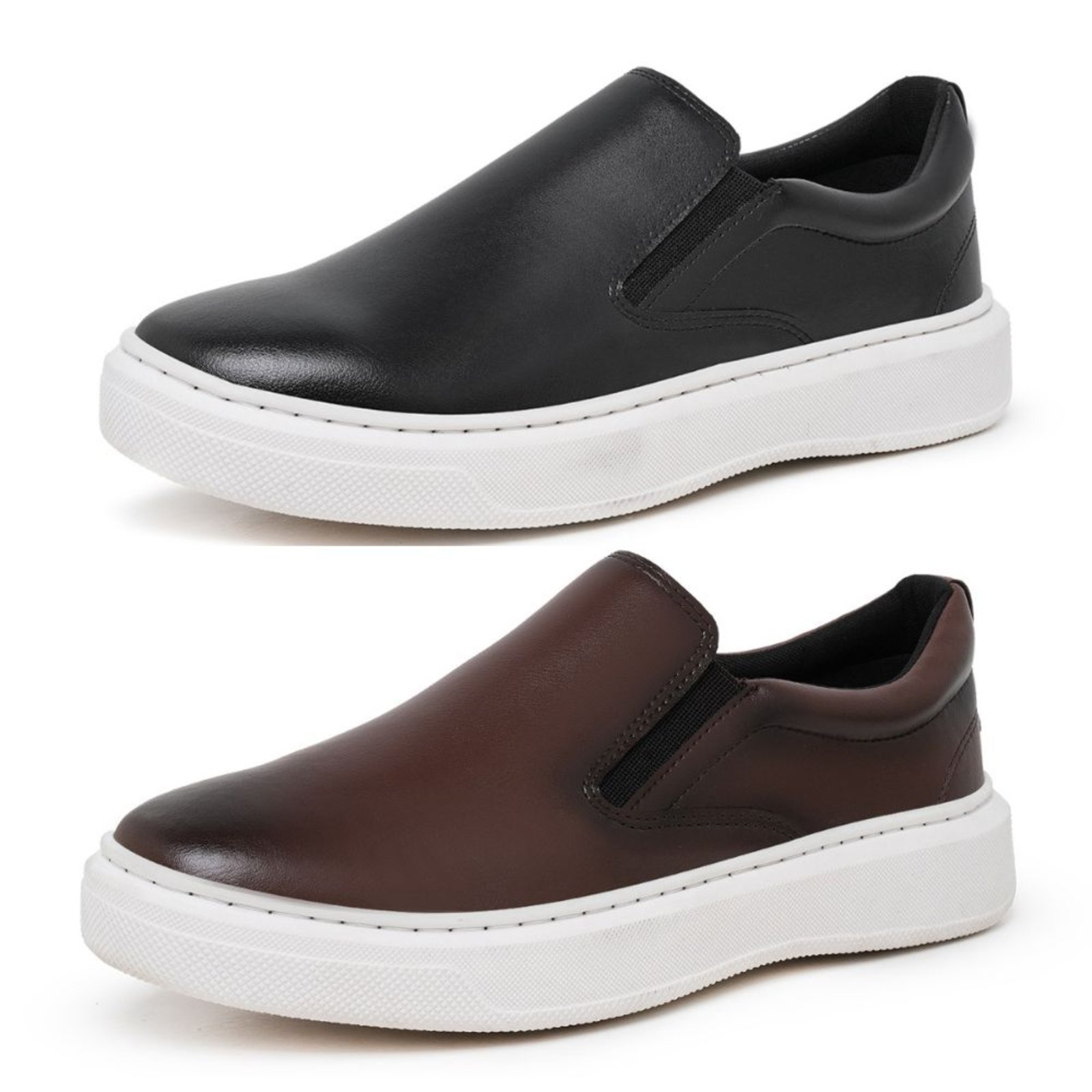 Kit 2 Tenis Slip On Iate Masculino Confortável Casual Preto e Marrom