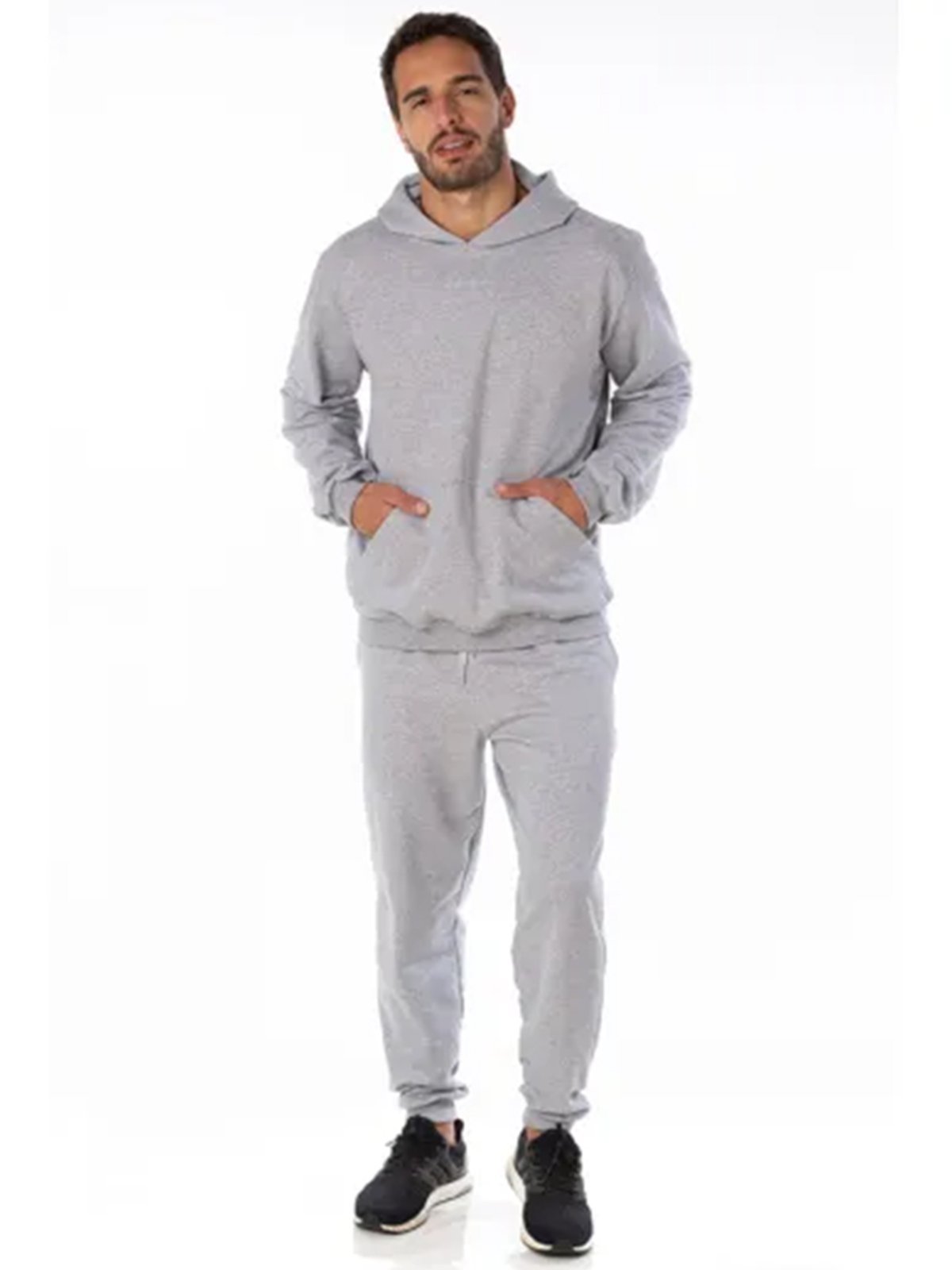 Conjunto Moletom Fechado Liso Calça E blusa Canguro Masculino Mooboo Moleton Masculino Blusa de Frio Lisa Calça slim cinza claro mescla