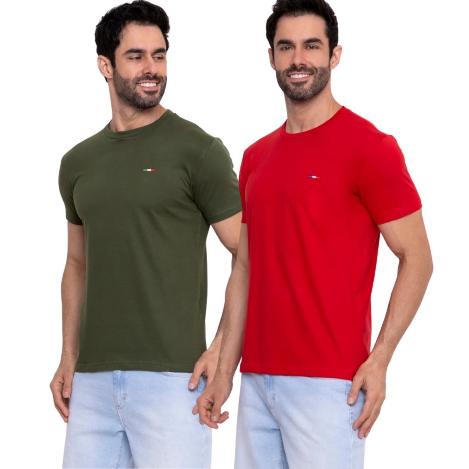 Kit 2 Camisetas Premium Verde Militar e Vermelho