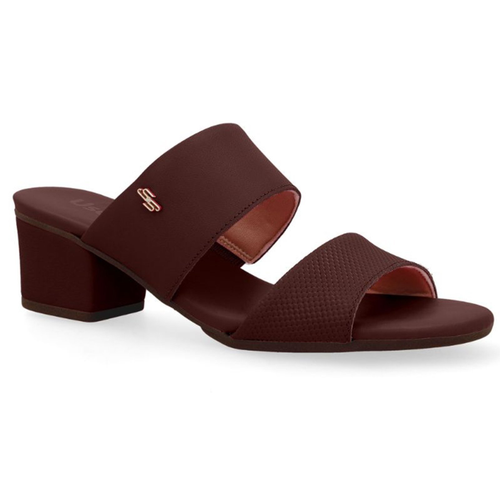 Tamanco Feminino Usaflex Salto Bloco Duas Tiras Conforto Pinhao – 047