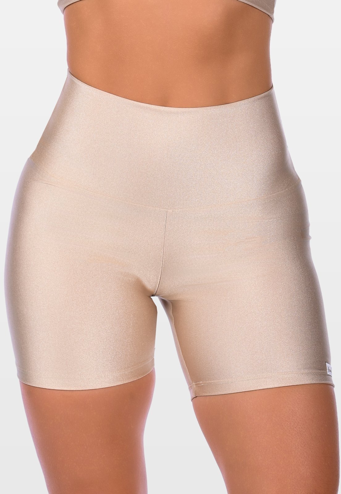Short Curto Fitness Cós Alto Cirrê Summer Soul Básico Bege