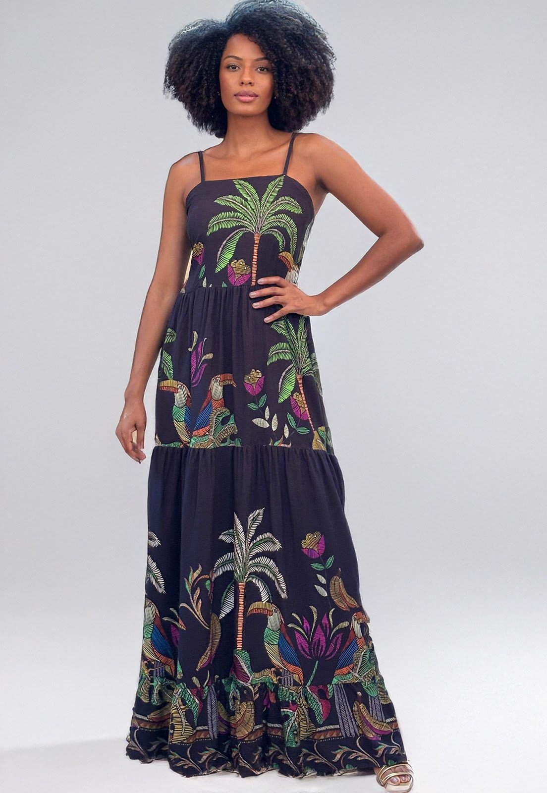 Vestido Amazonia Vital Longo Alça Fina Estampado