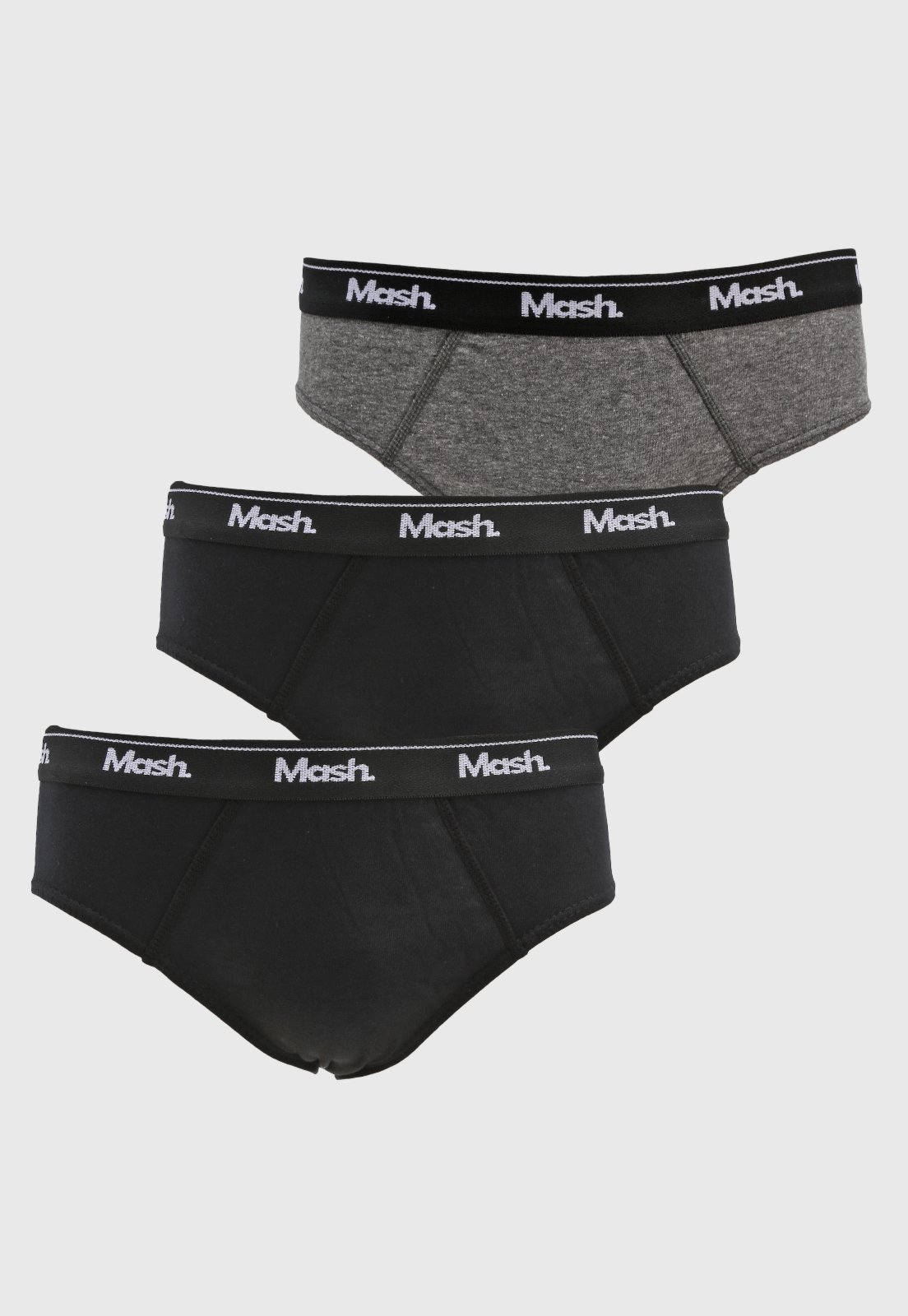 Vista 2 Kit 3pçs Cueca MASH Slip Logo Preta preto MASH preto