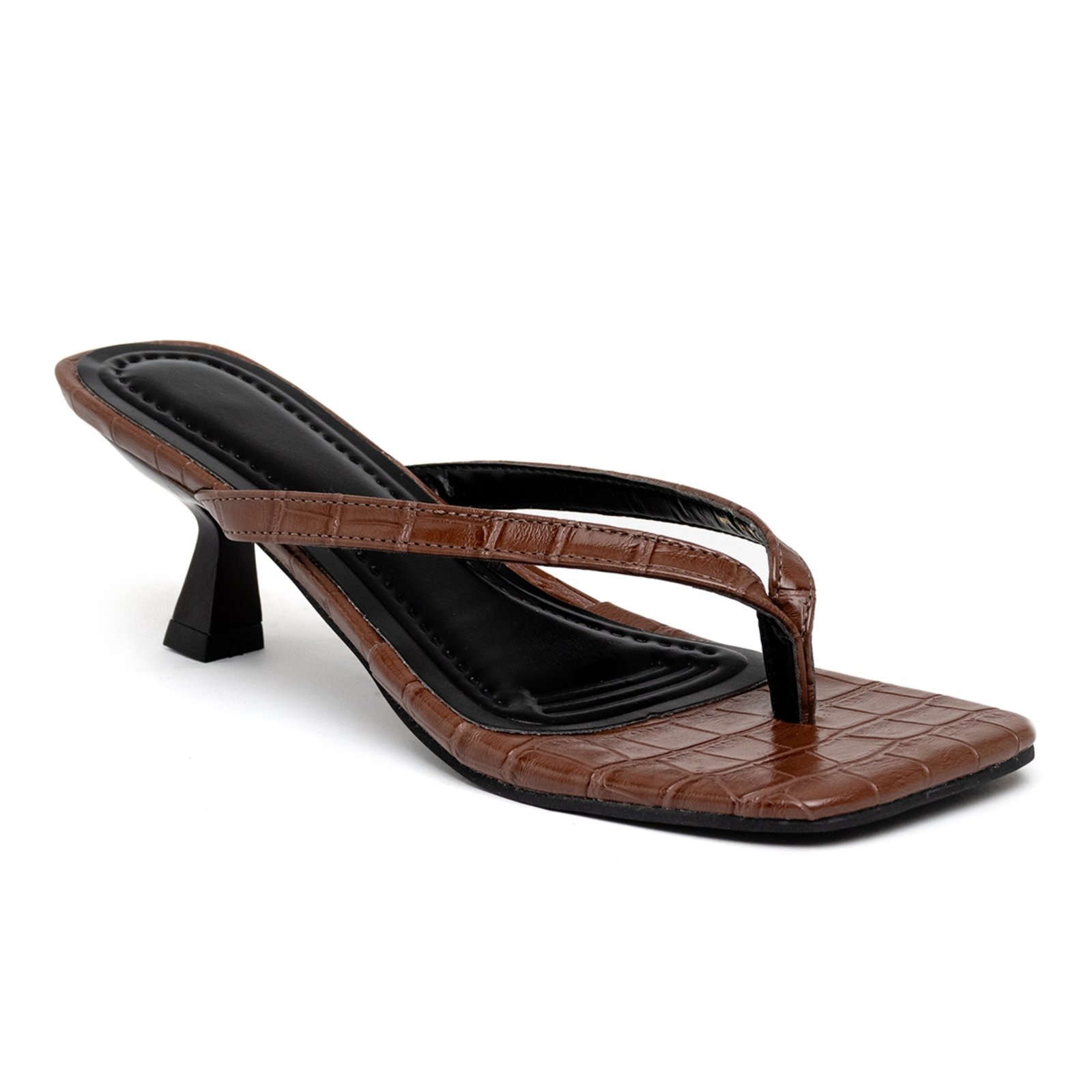 Tamanco Feminino Flip-Flop Bico Quadrado Salto Baixo 5410 Croco Cacau