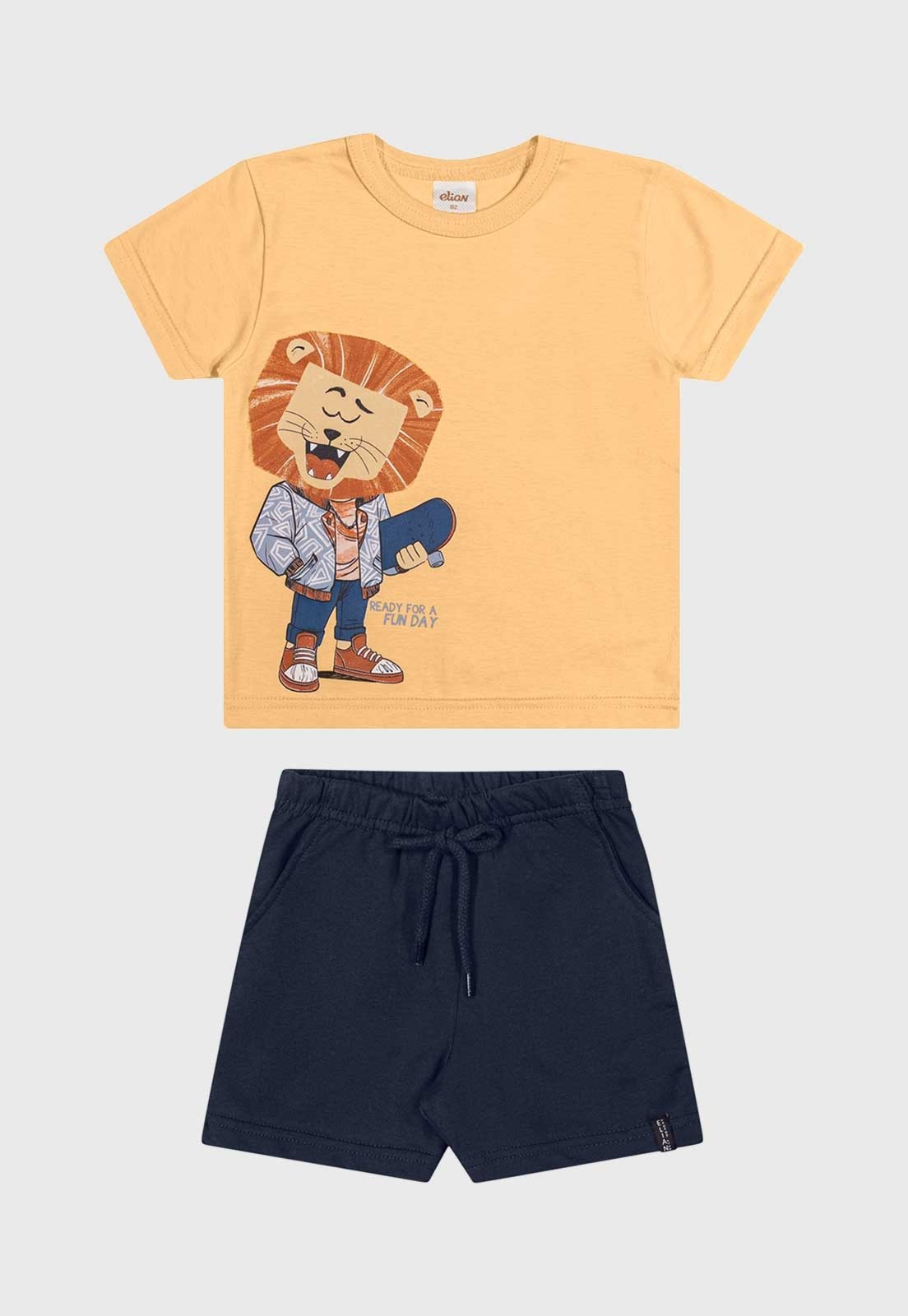 Infantil - Conjunto Curto Elian Blusa Estampa Leão e Short