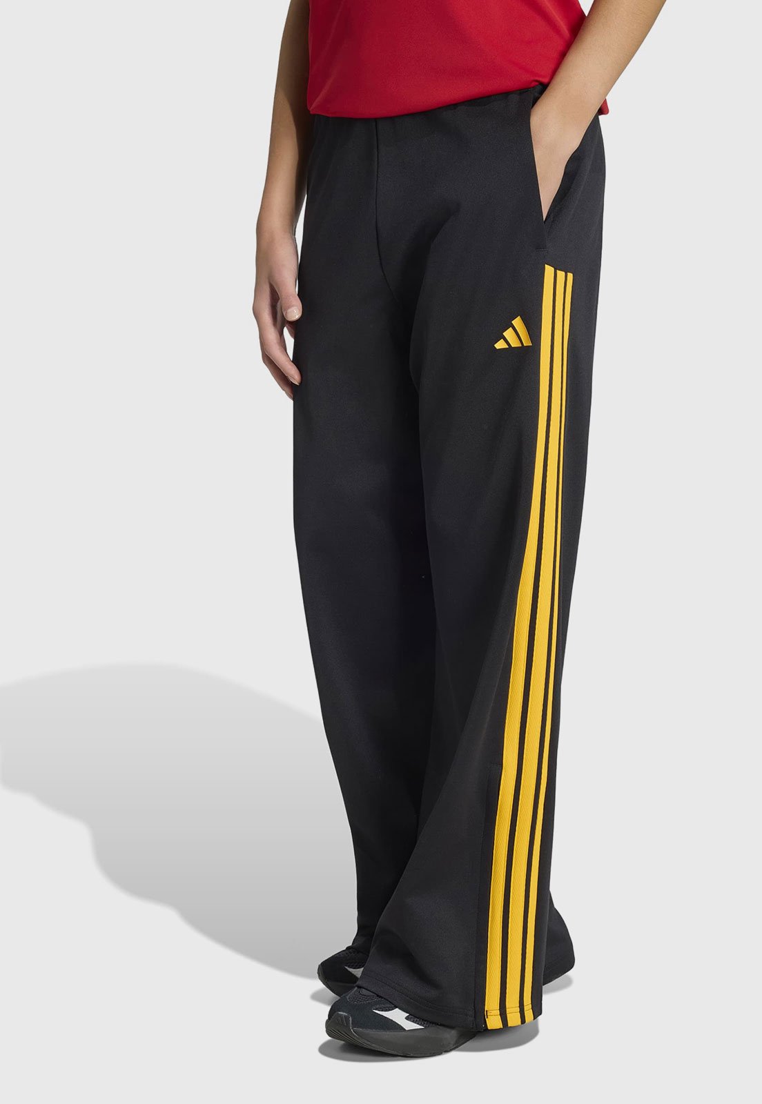 Calça Feminina Modelagem Ampla Listras Lateral Preta