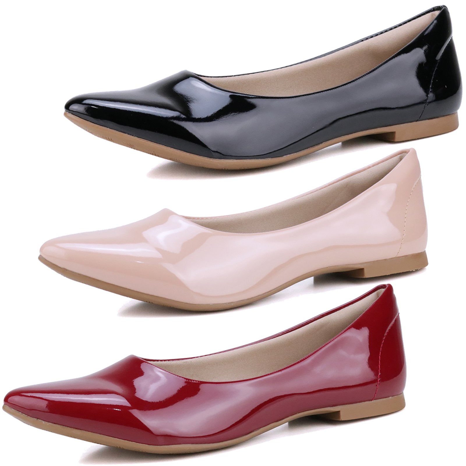 Kit 3 Pares de Sapatilha Mr Gutt Bico Fino Verniz Preto/Nude/Vermelho