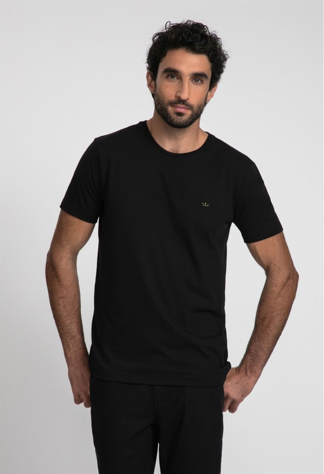 Camiseta Manga Curta Slim Lisa Com Elastano Camiseta Manga Curta Slim Lisa Com Elastano 003 Preto G