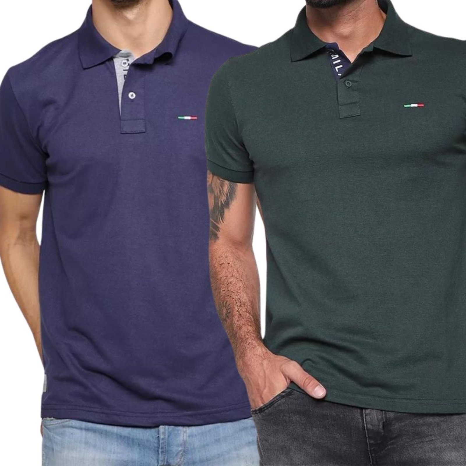 Kit 2 Polos Masculina Básicas FMF Piquet no Estilo Tommy Bordado Itália Marinho Verde