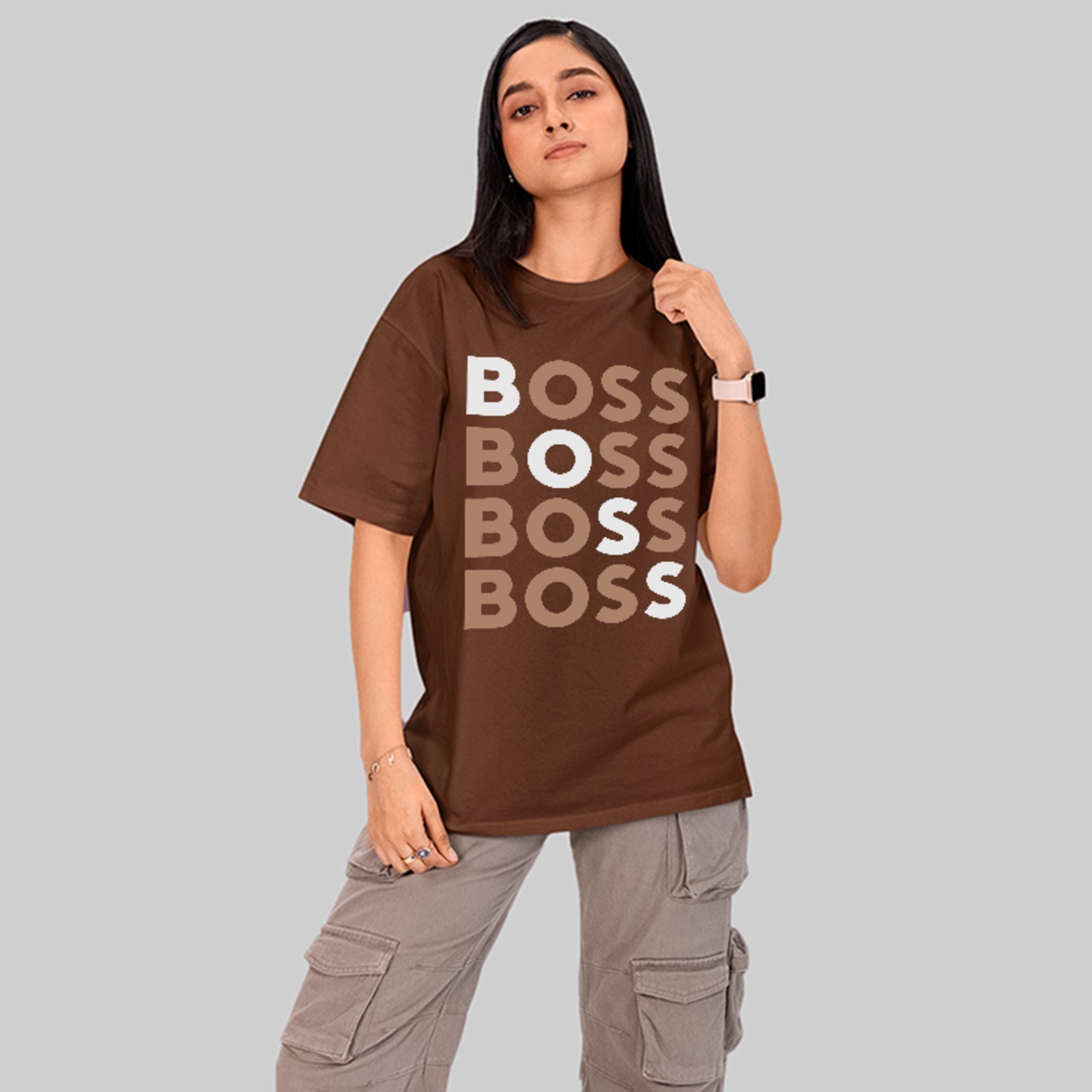 Camiseta Oversized Boss Estilo Urbano Minimalista Hype Marrom